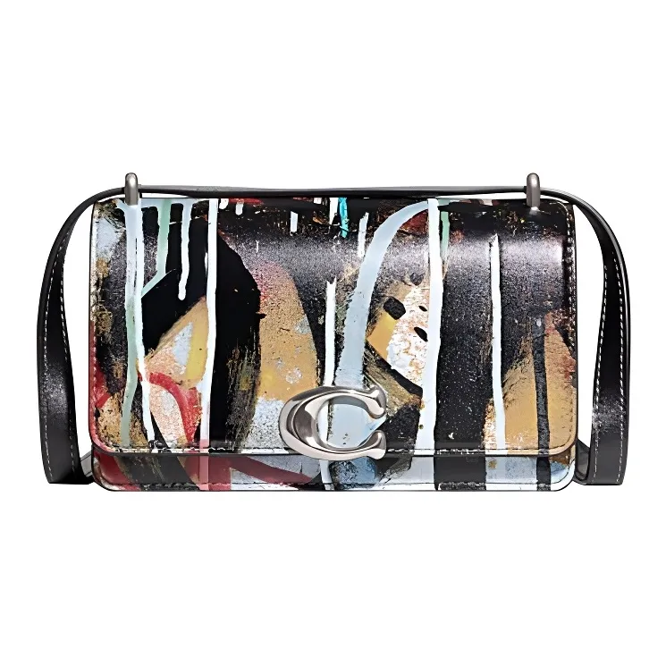 COACH MINT+SERF Collaboration Bandit Cow Leather Shoulder Bag, Crossbody Bag Small Size Women's Graffiti Black