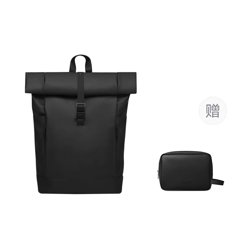 Gaston Luga Polyurethane Backpack Regular Unisex Elegant Black/Light Gray Brown/Bright Gray & Dark Gray/Electric Blue
