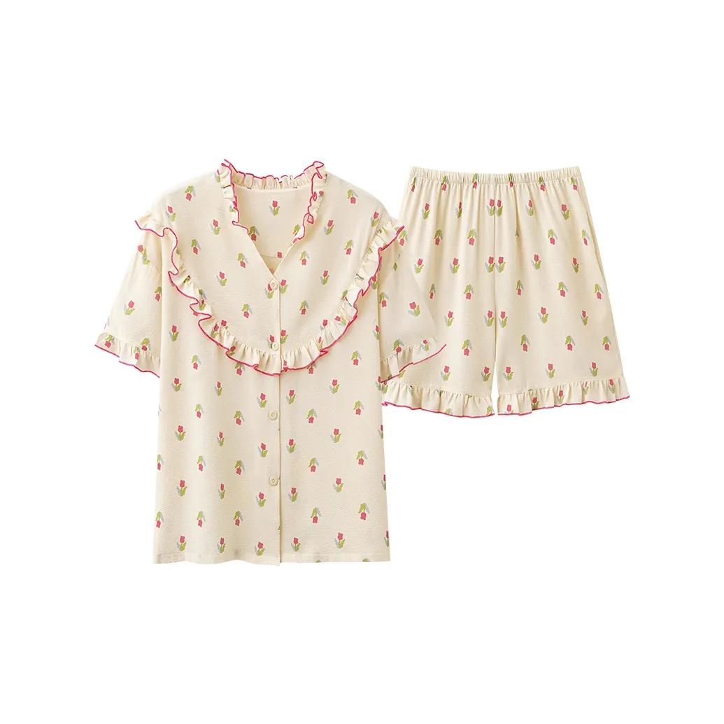 QIAOJIAREN Абрикос Тюльпан Женские Пижамные Комплекты