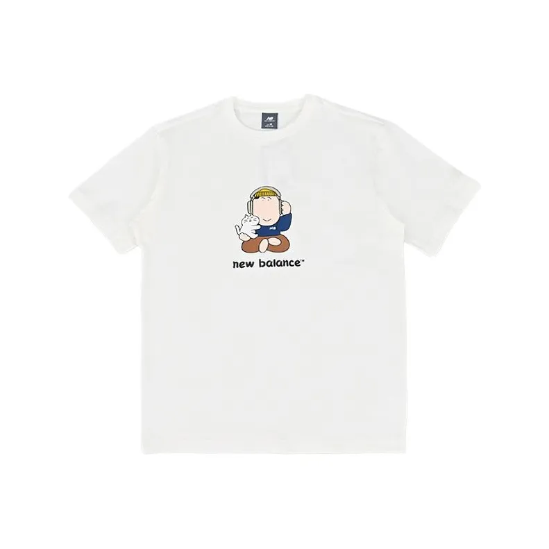 New Balance совместная брендированная спортивная и досуговая футболка унисекс белая