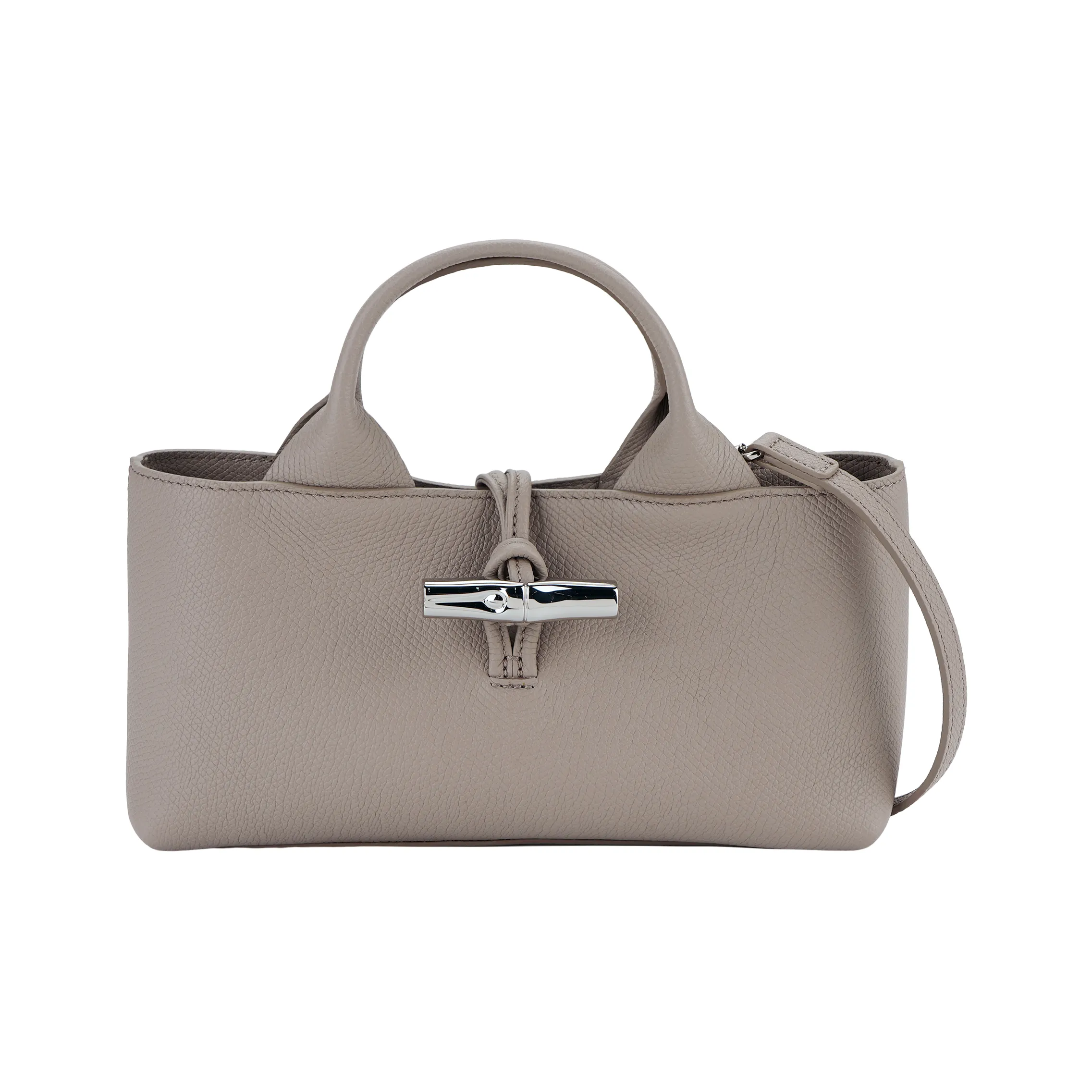 LONGCHAMP Le Roseau Cow Leather Shoulder Bag Crossbody Bag Handbag Small Size Women's Mud Brown