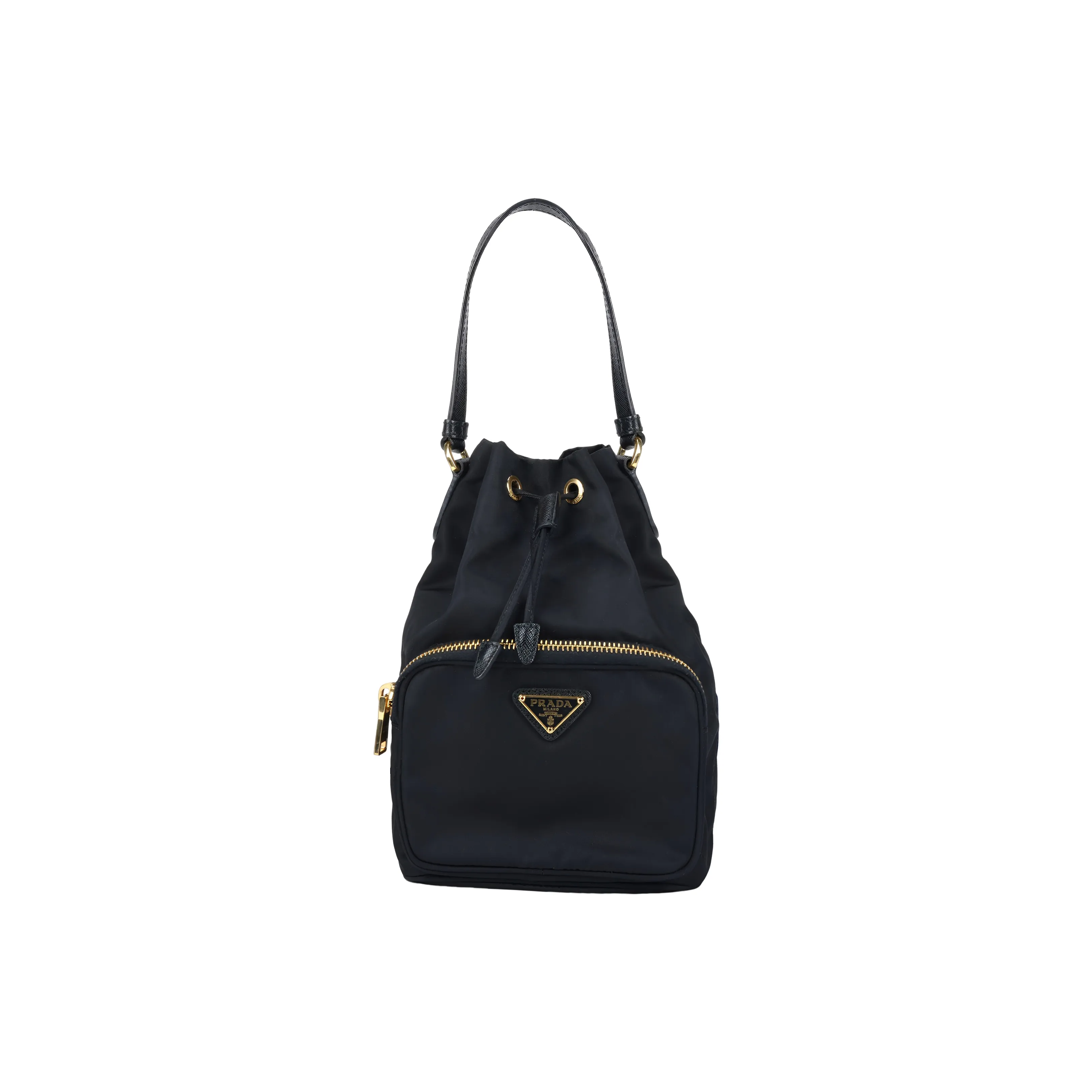 PRADA Re Nylo Nylon And Leather Drawstring Bag Handbag Shoulder Bag Crossbody Bag Regular Women's Black