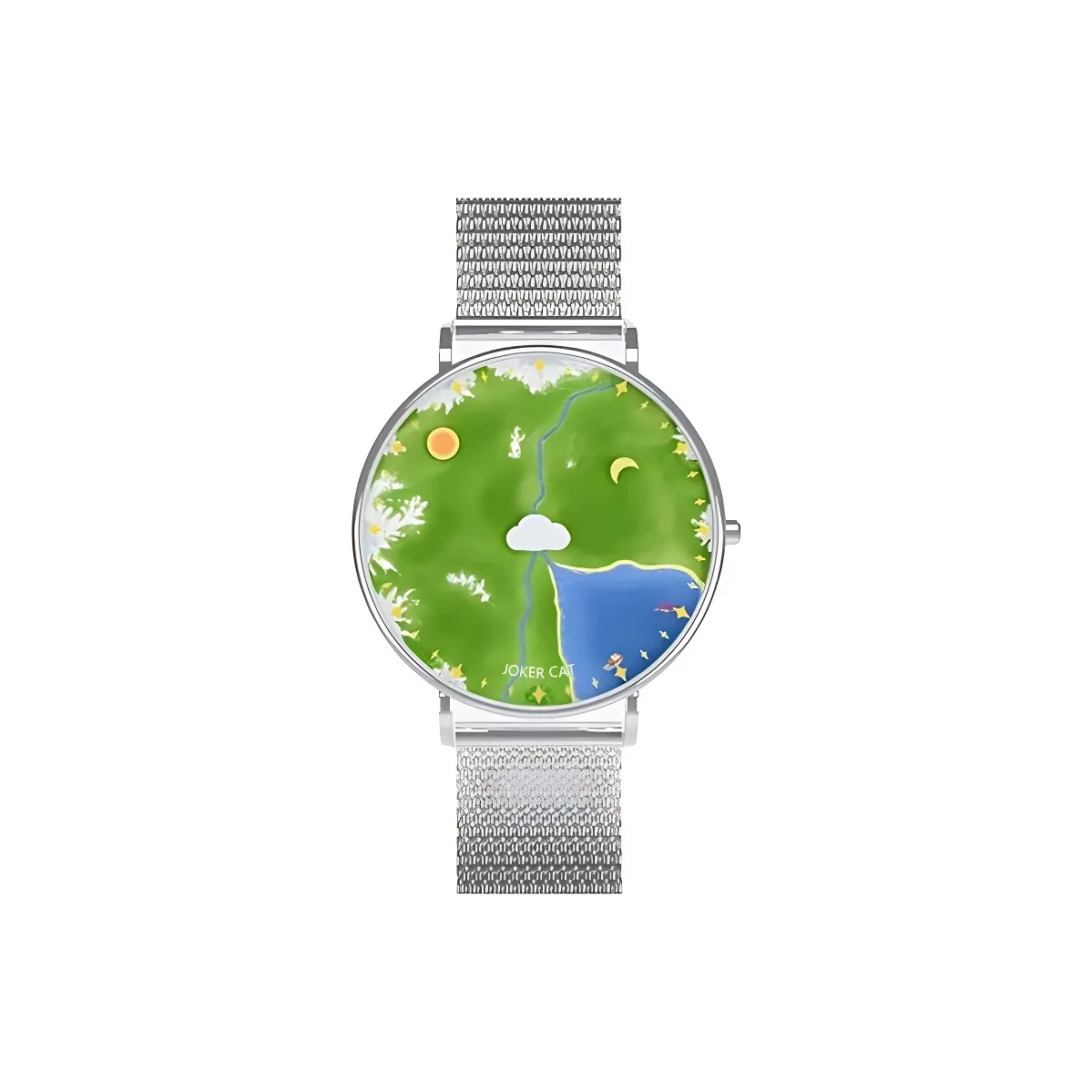 JOKER CAT Кварцевый механизм ремешок из нержавеющей стали унисекс зеленый циферблат