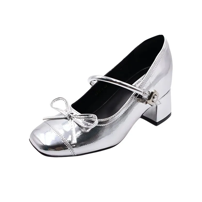 Varib Грубый каблук Туфли Мэри Джейн Женские Серебряные