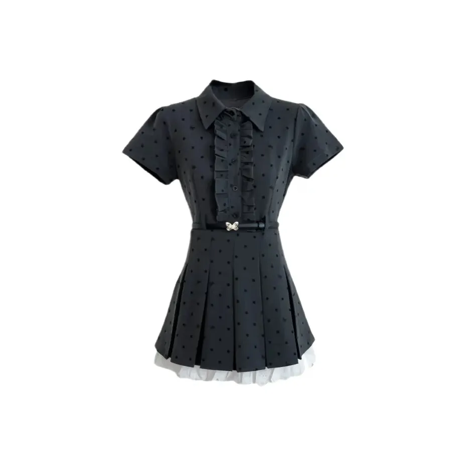 CHARM GLOW Короткий рукав Платье Женское Черное