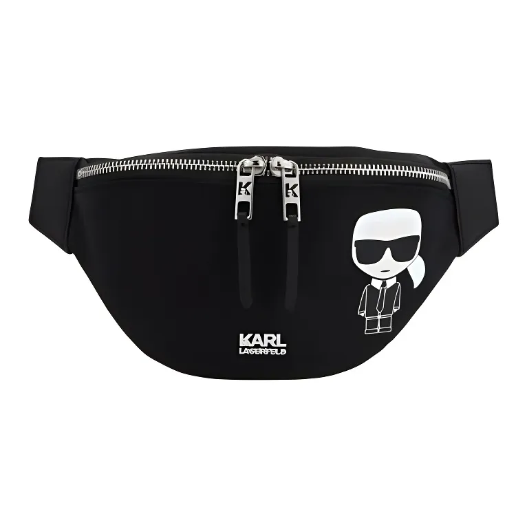 KARL LAGERFELD Polyamide With Calfskin Fanny Pack Unisex Black