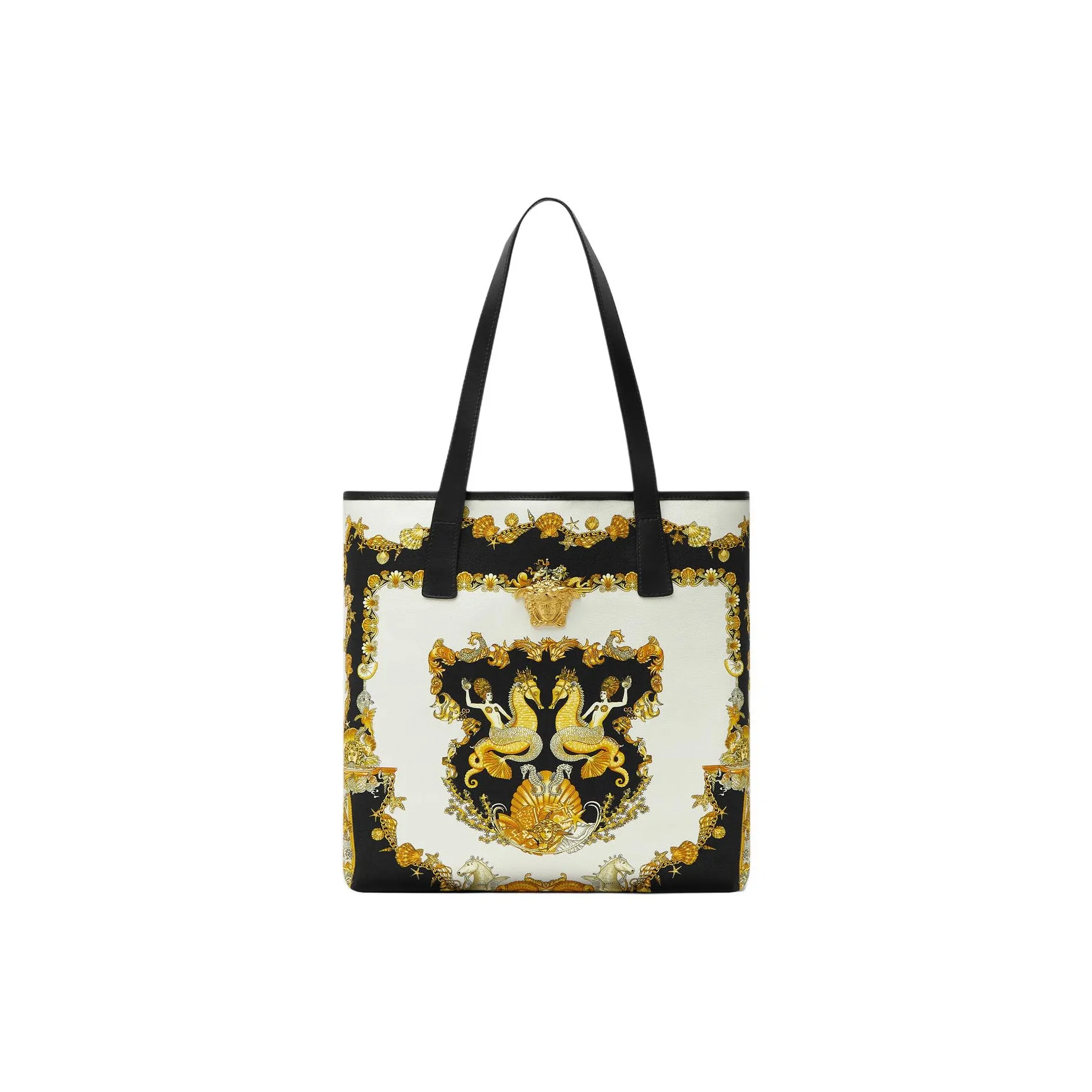 VERSACE La Medusa Cotton Tote Bag, Shopping Bag, Shoulder Bag Men's White & Multicolor