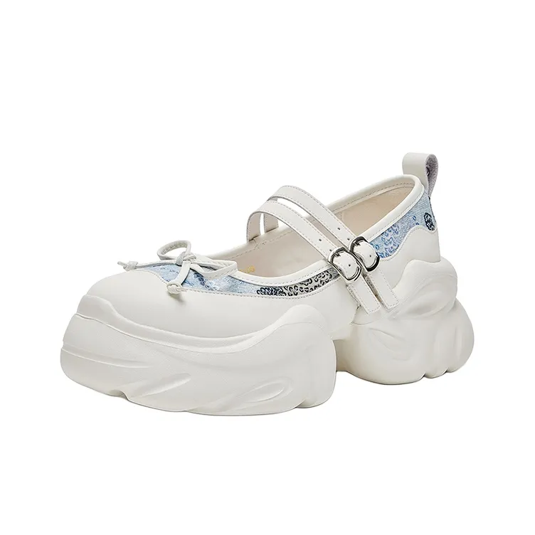 HR Платформа Туфли Мэри Джейн Женские Бежево-Синие