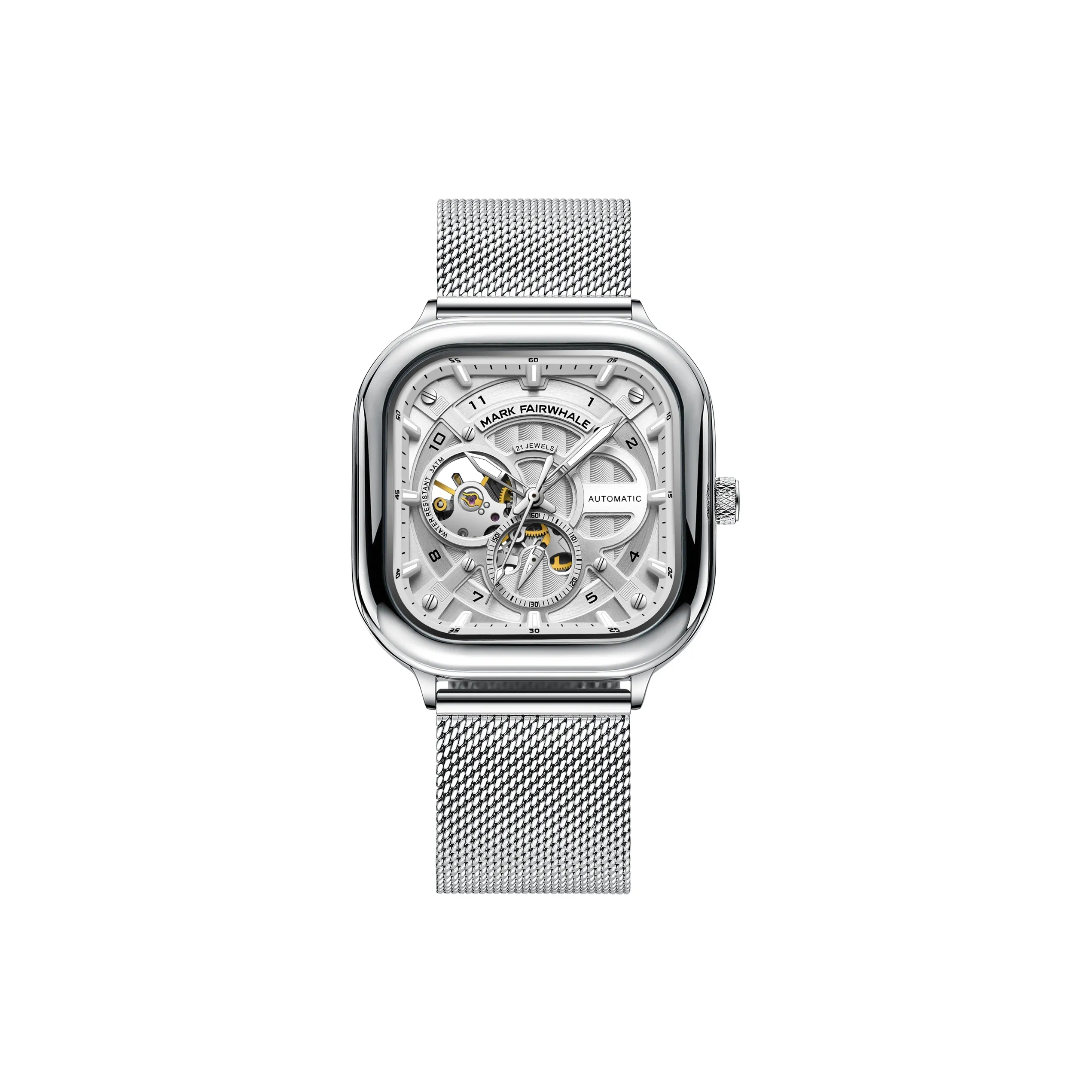 FAIRWHALE Автоматический Механический Механизм Стальной Ремешок Часы Мужские Белый Циферблат