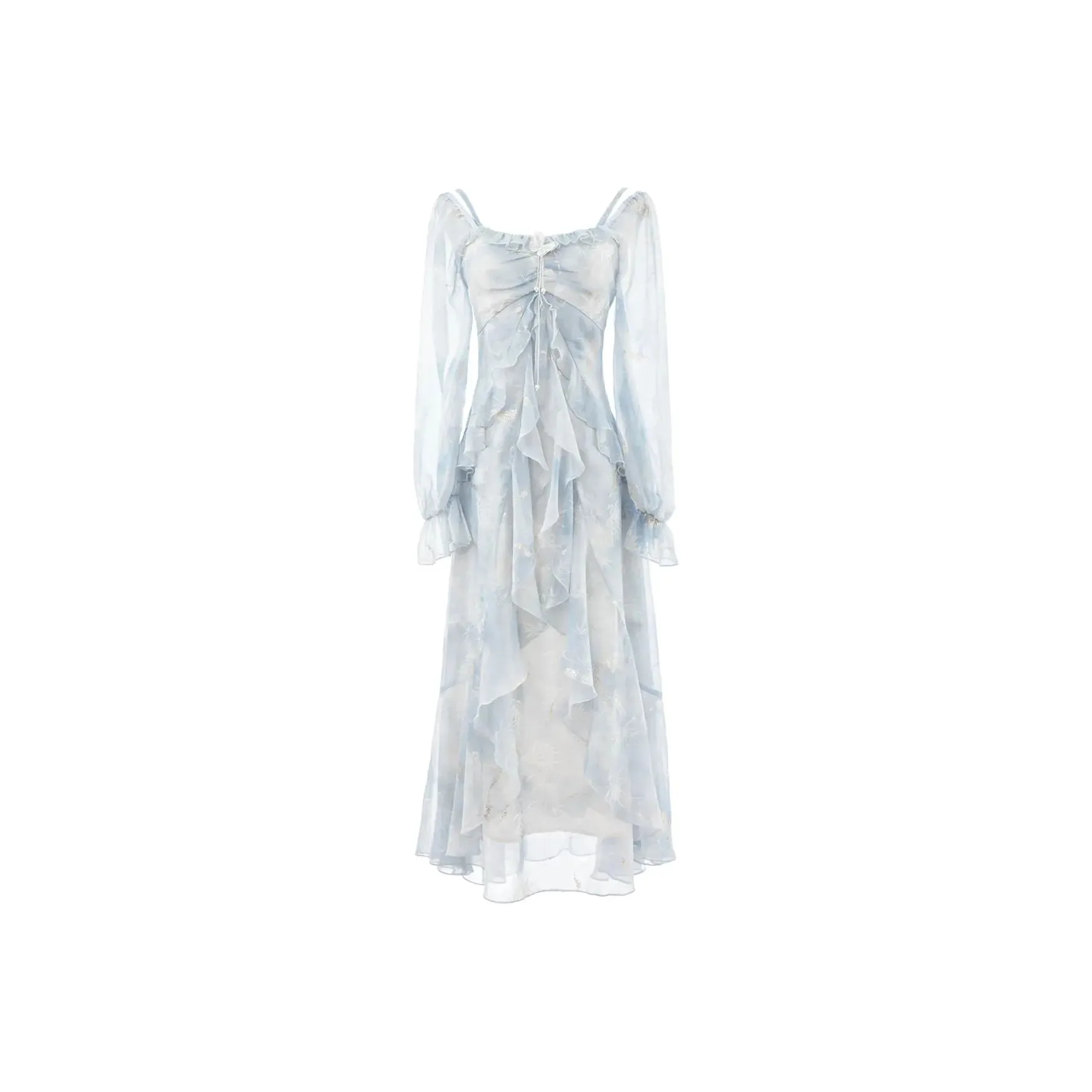 CHARM GLOW Длинное платье с длинными рукавами женское серо-голубого цвета