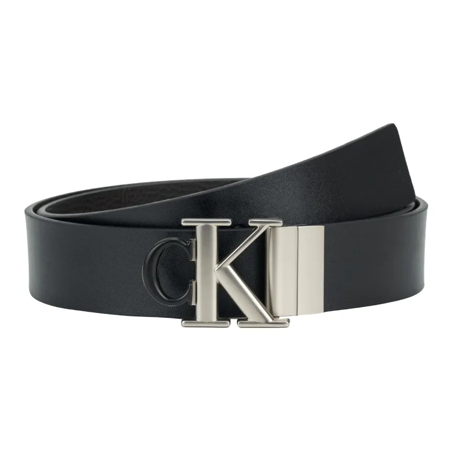 calvin Pouch KLEIN Synthetic Material Leather Belts Men's Space Black/Earth Brown 3.5cm