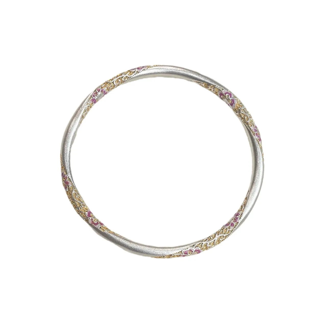 YINI Enamel And Resin Heavy Work Bangle For Women's 999 Fine Silver .9 Gold Tracing Solid Closed End Women's