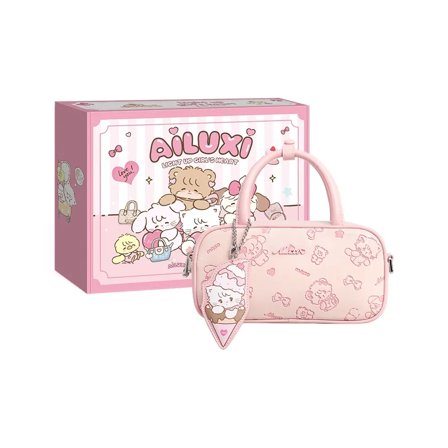 AILUXI x mikko Illustrations Коллаборация Синтетическая кожа Бостонская сумка Сумка Регулярная Женская Вишневый цветок Розовый