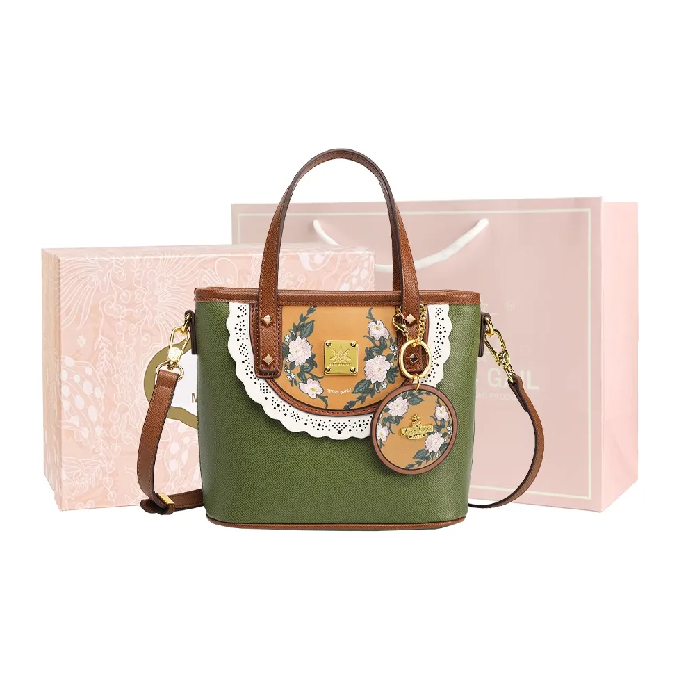 MISS GAIL Synthetic Leather Handbag Regular Women's Green/Yellow