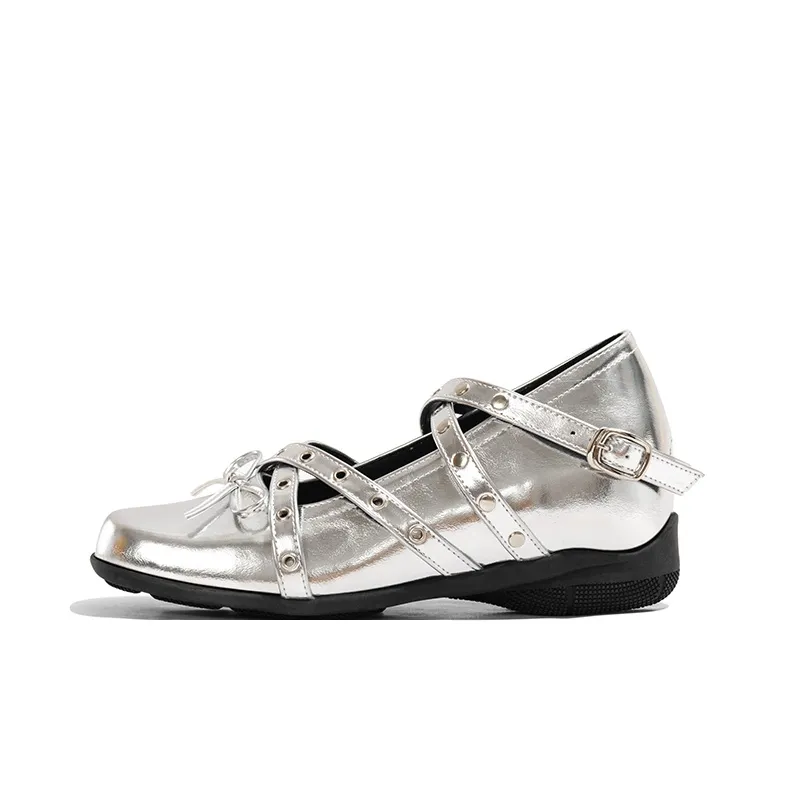 Old Meow Грубый каблук Туфли Мэри Джейн Женские Серебряные