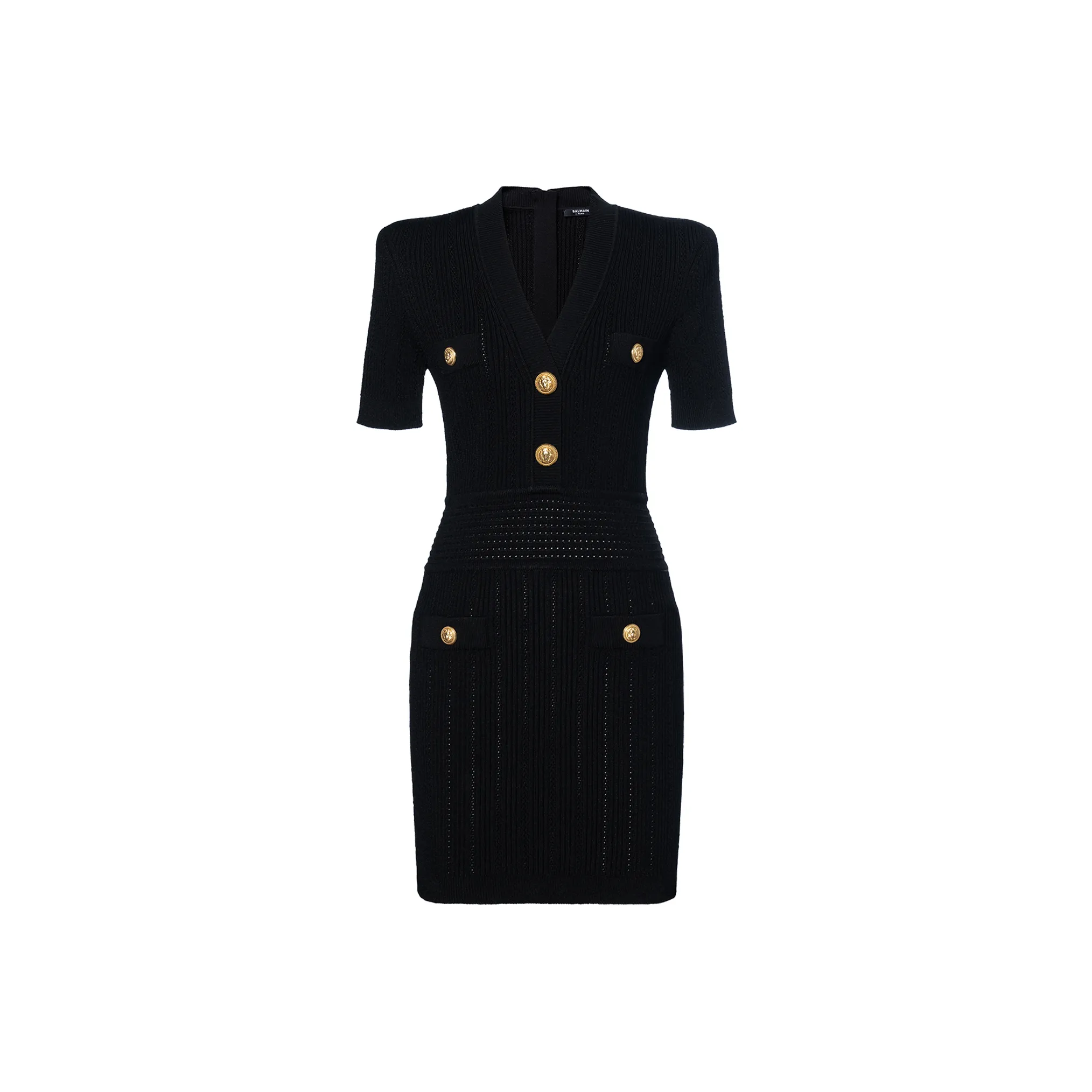 BALMAIN V Neck Woven Mesh Mini Dress