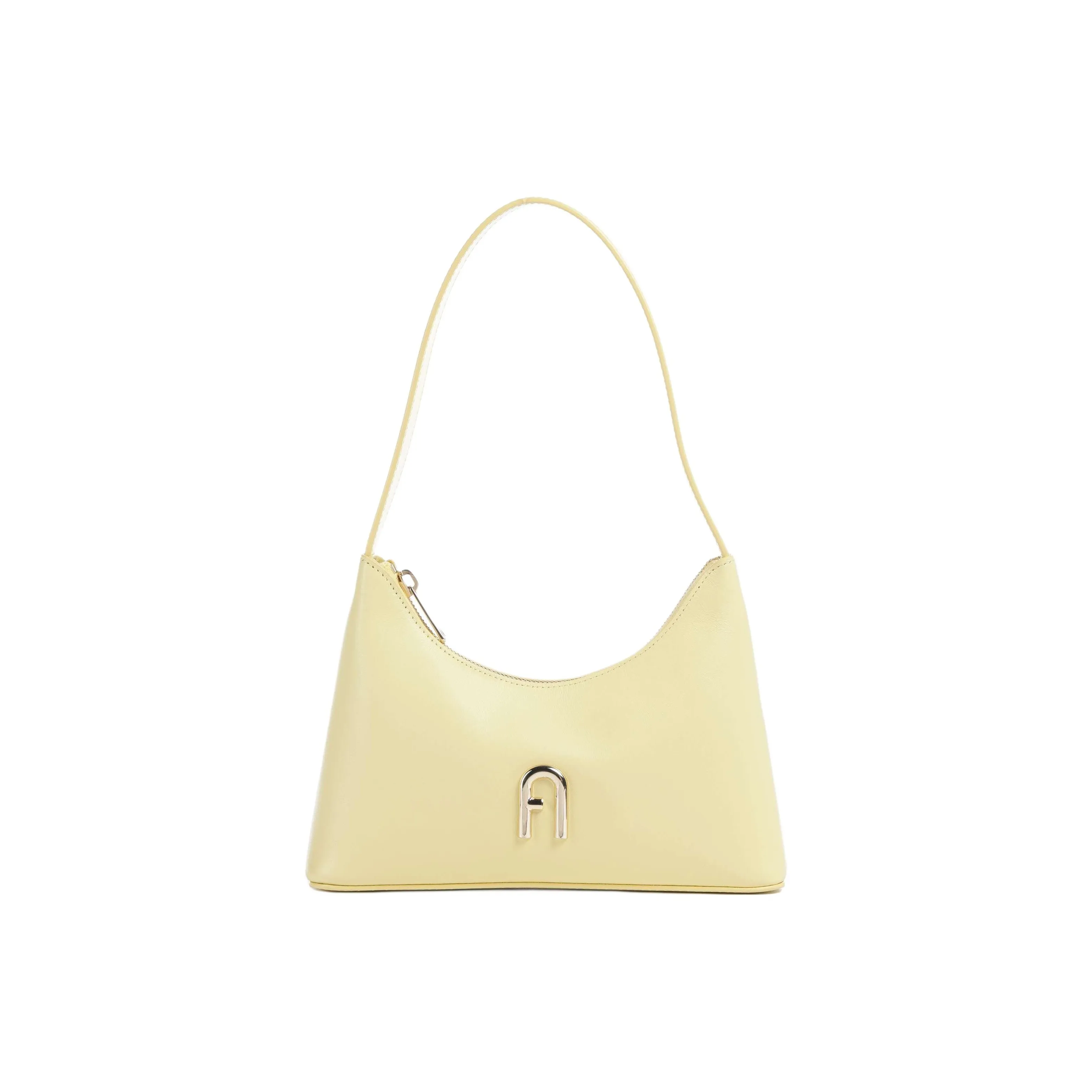 Furla Diamante Fine Grained Кожа Сумка через плечо Мини Женская Светло-желтая