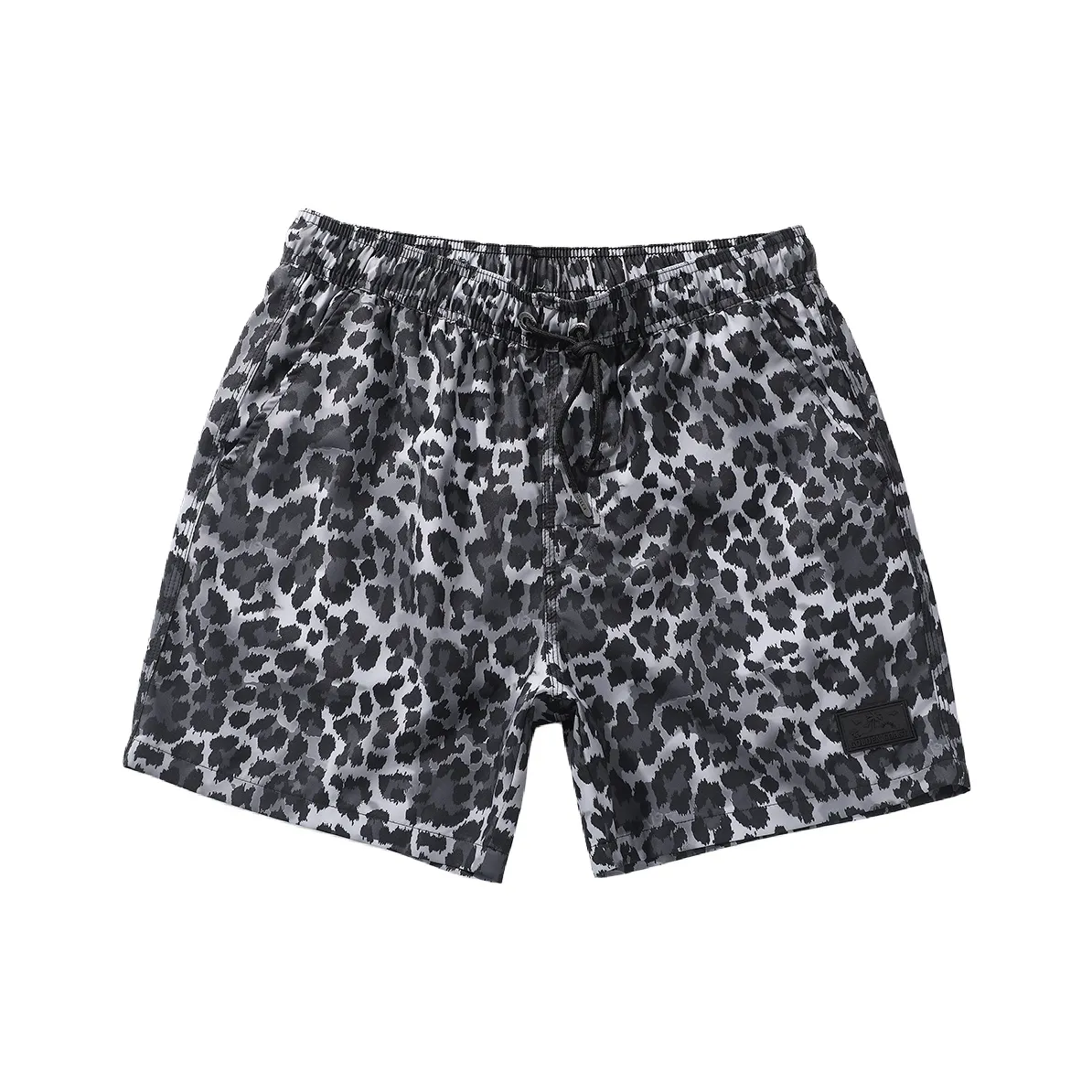 GAILANG Beach Shorts Men's Black Gray Leopard Print