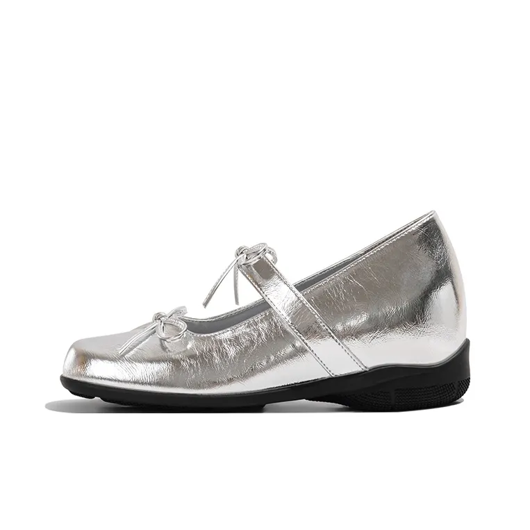 Old Meow Грубый каблук Туфли Мэри Джейн Женские Серебряные