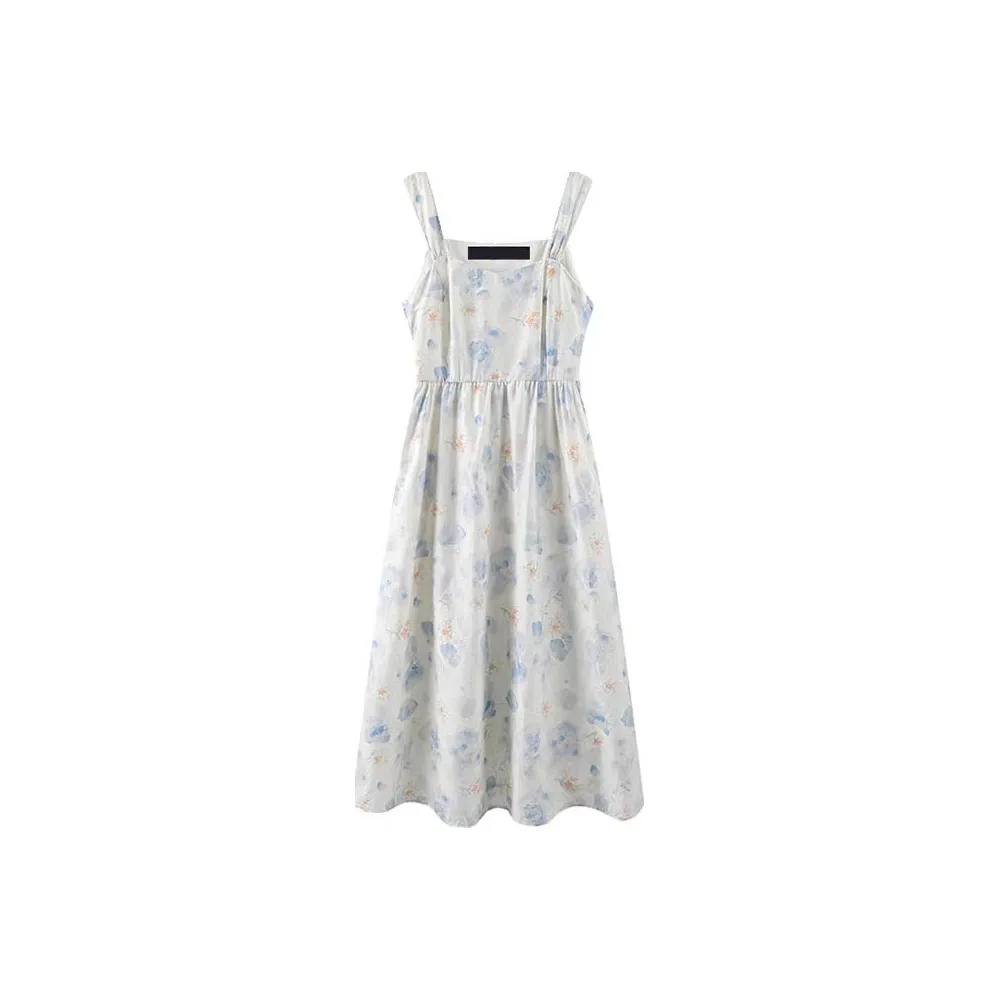 POPO.INFO Slip Dresses Women's White With Blue Floral