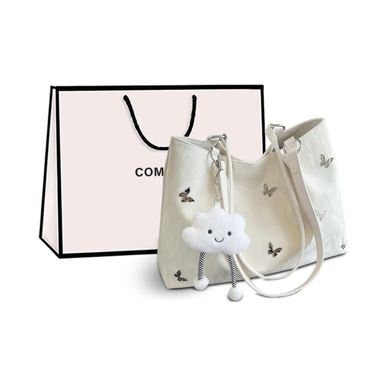 COMELY Коровья кожа Тоут Сумка Сумка для покупок Сумка Сумка через плечо Ноутбук Сумка Обычный Женские Экрю