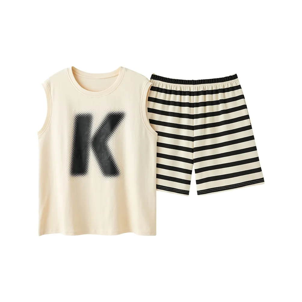 QIAOJIAREN Айвори Полосы Женские Пижамные Комплекты