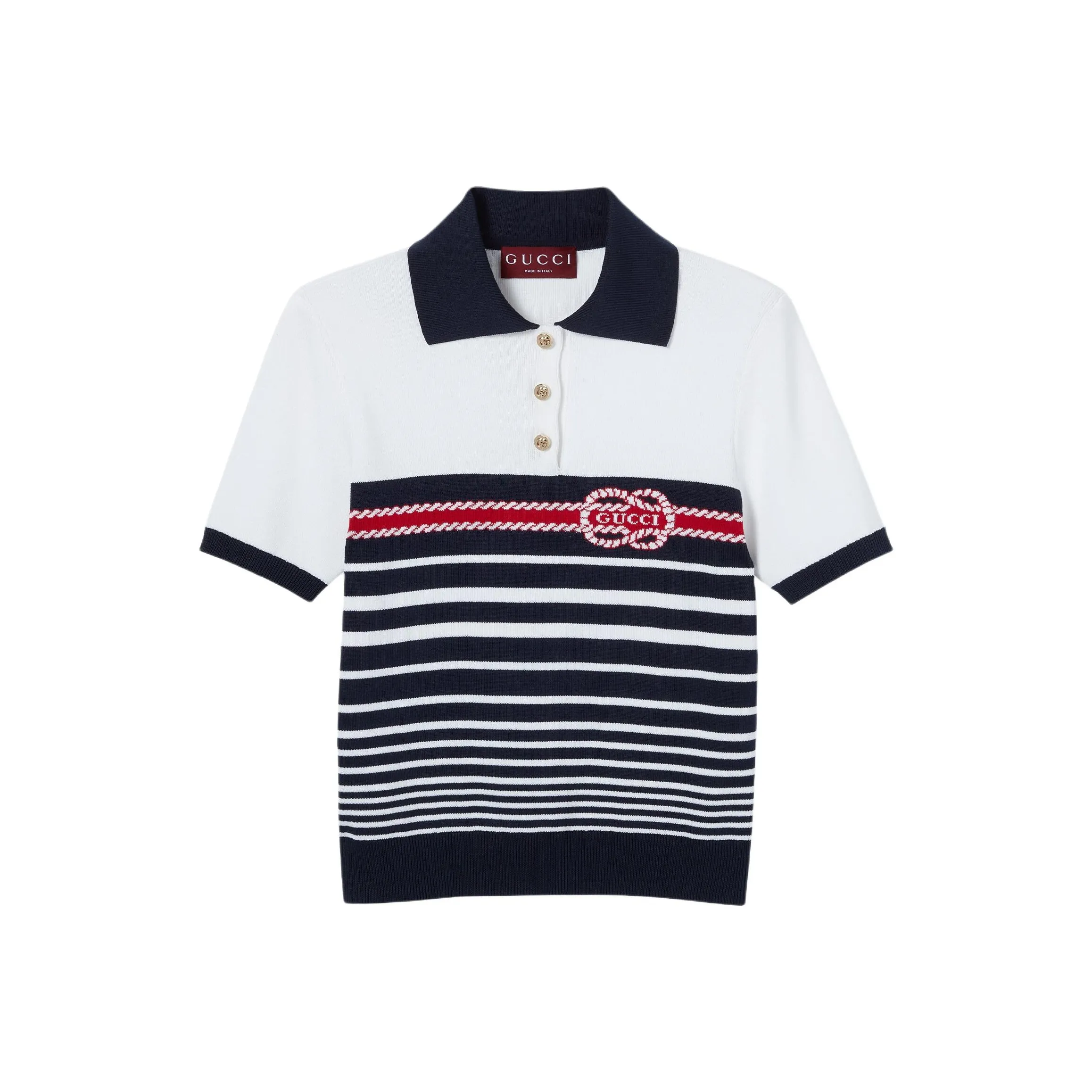 GUCCI Cotton Stitch Polo Top With Intarsia