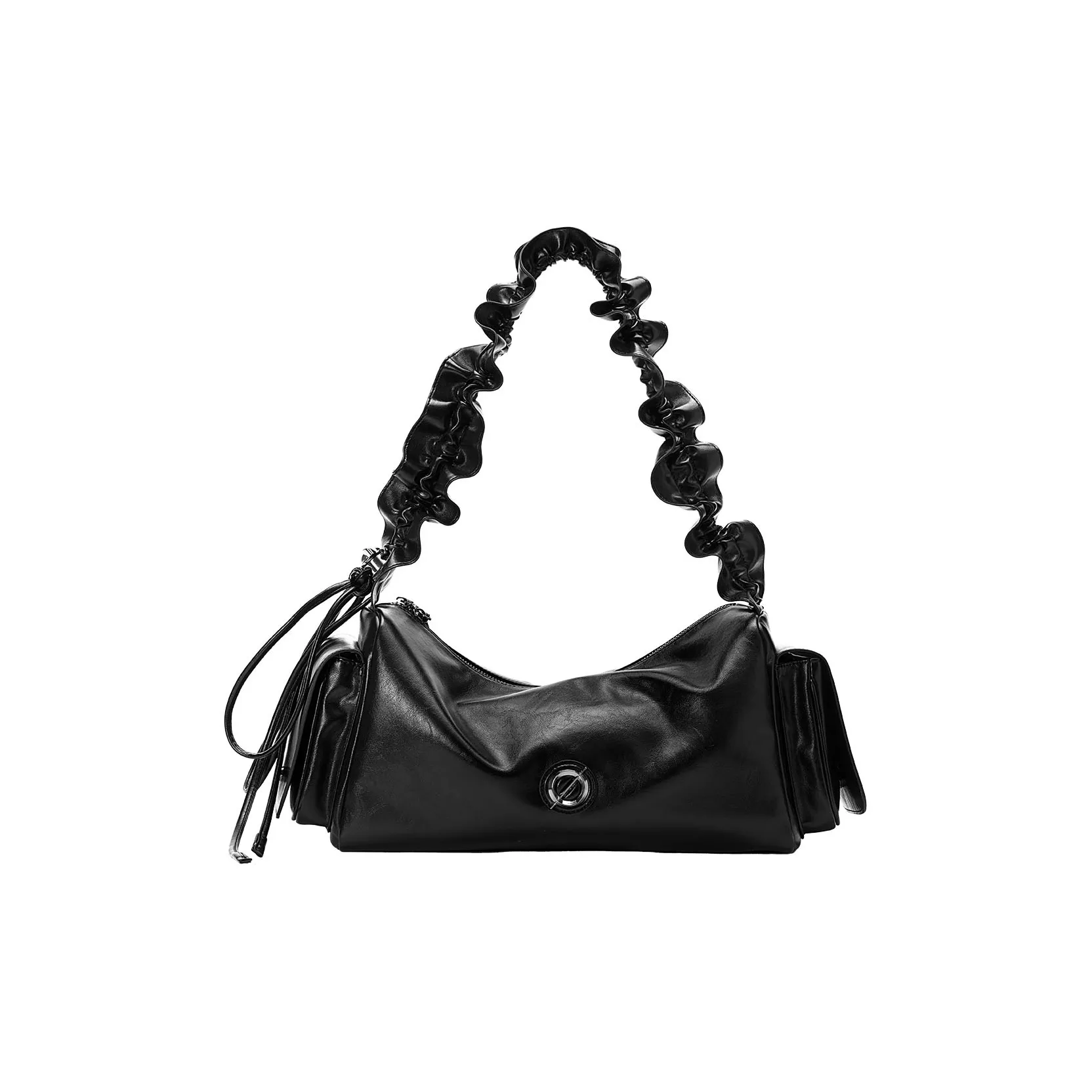 JELLYTOYBOY Высокая текстура коровья кожа Облако Cluster Сумка-ведро Сумка на плечо Большая Женская Черная