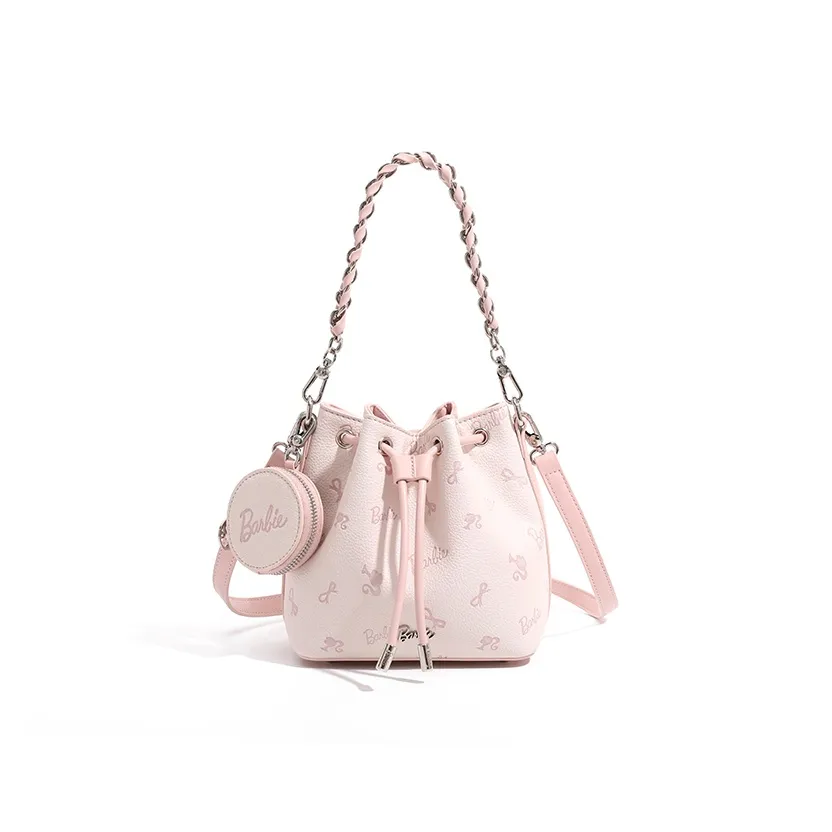 Barbie PU Bucket Bag, Shoulder Bag, Crossbody Bag, Handbag Regular Women's Pink/Ecru