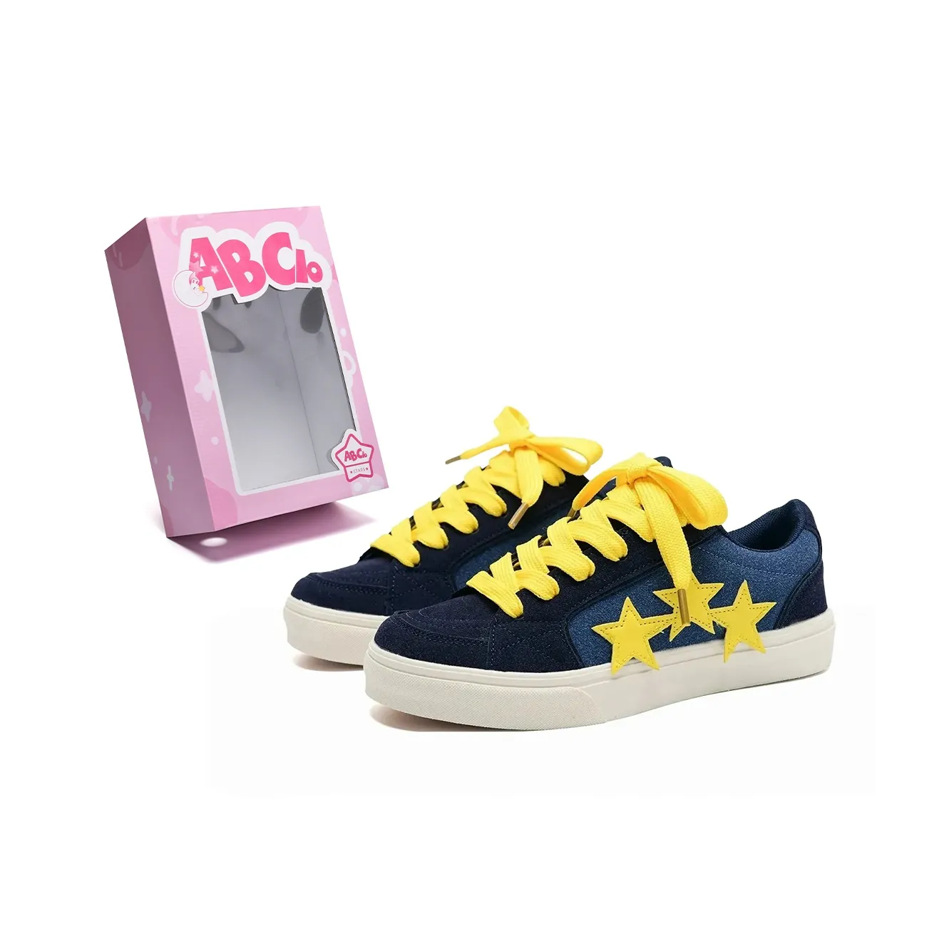 ABCIO Skateboard Shoes Unisex Low Top Navy Blue Yellow Shoelaces/Denim Blue Red Shoelaces/Black White Red Shoelaces/Navy Blue Yellow And Blue Double Shoelaces