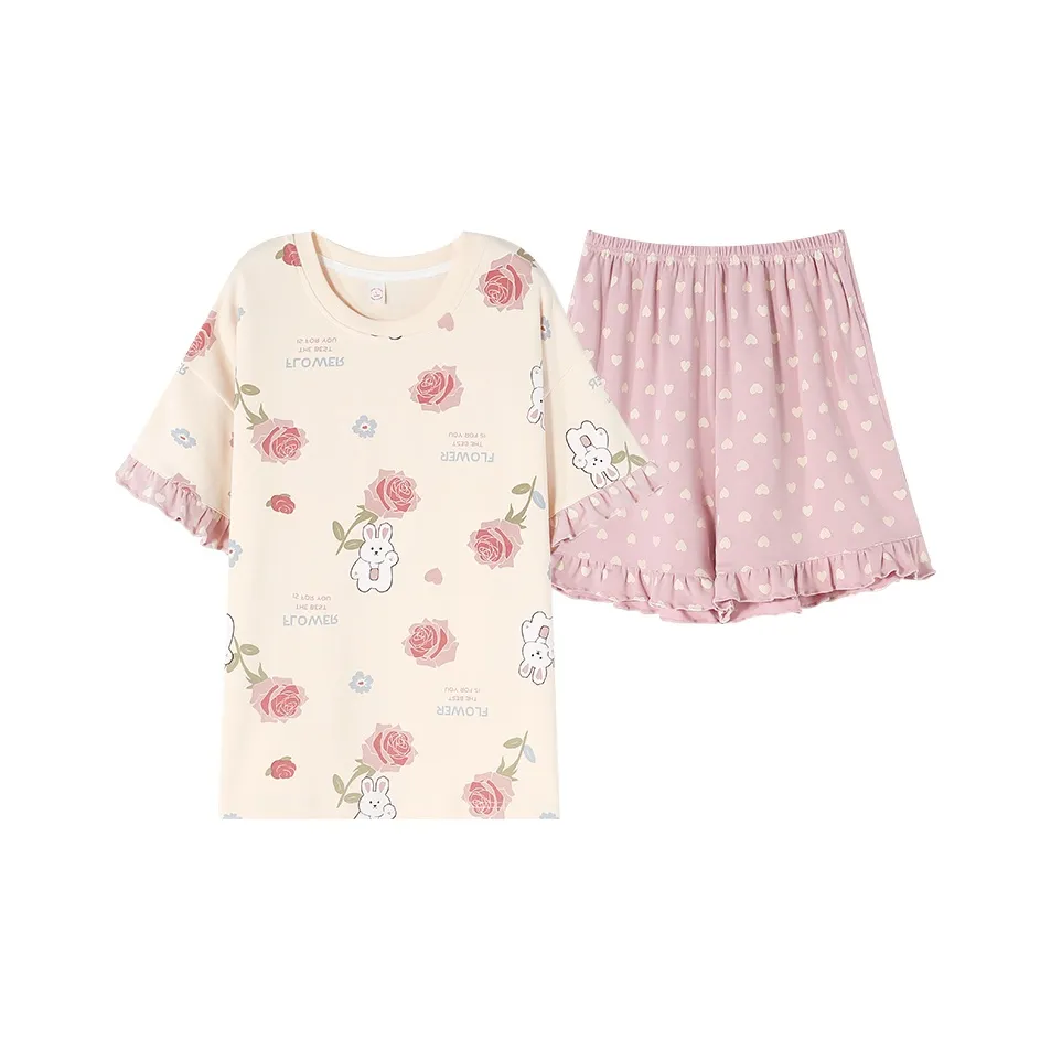 QIAOJIAREN Абрикос Розовый Женский Пижамный Комплект