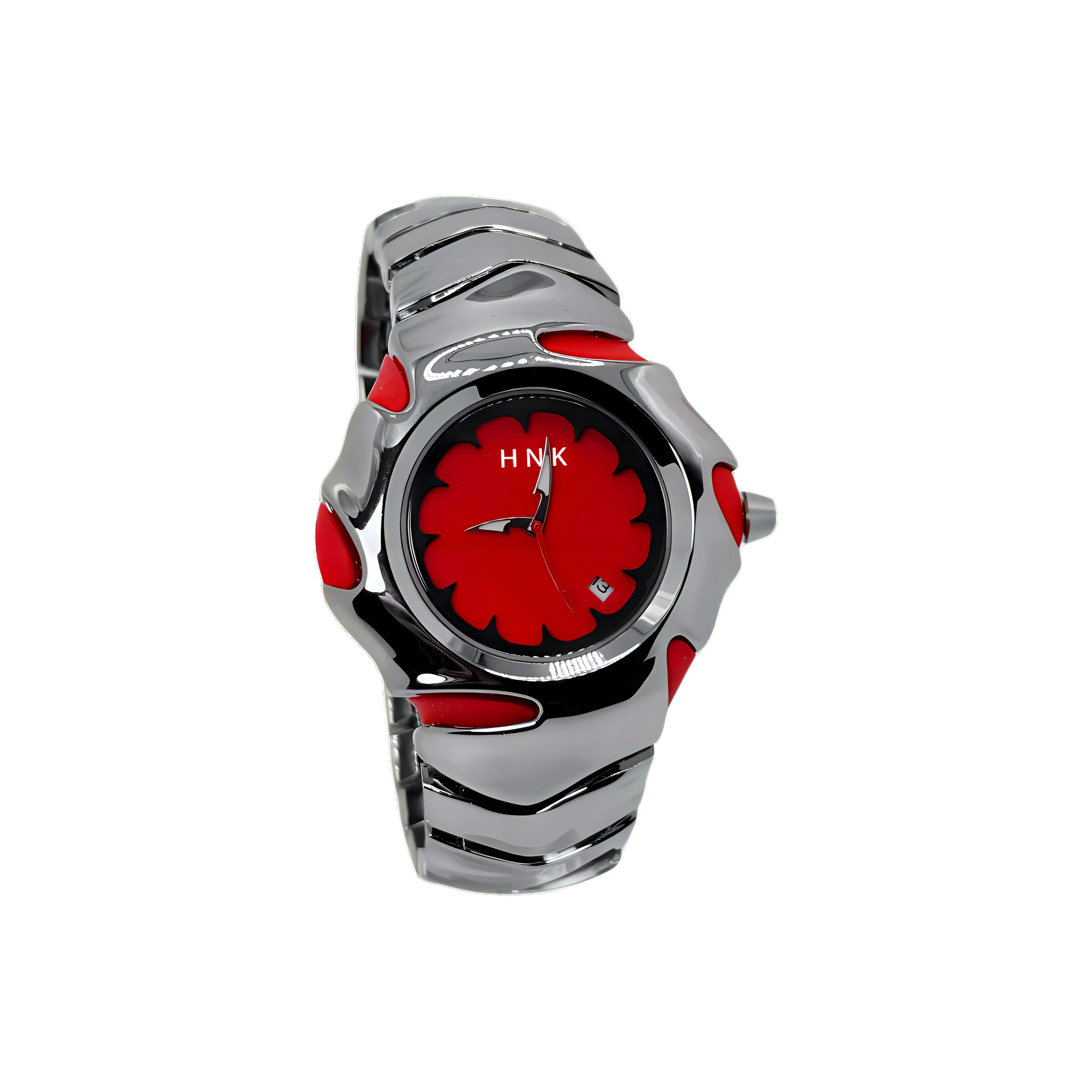 HNK Кварцевый механизм нержавеющая сталь ремешок часы унисекс красный циферблат
