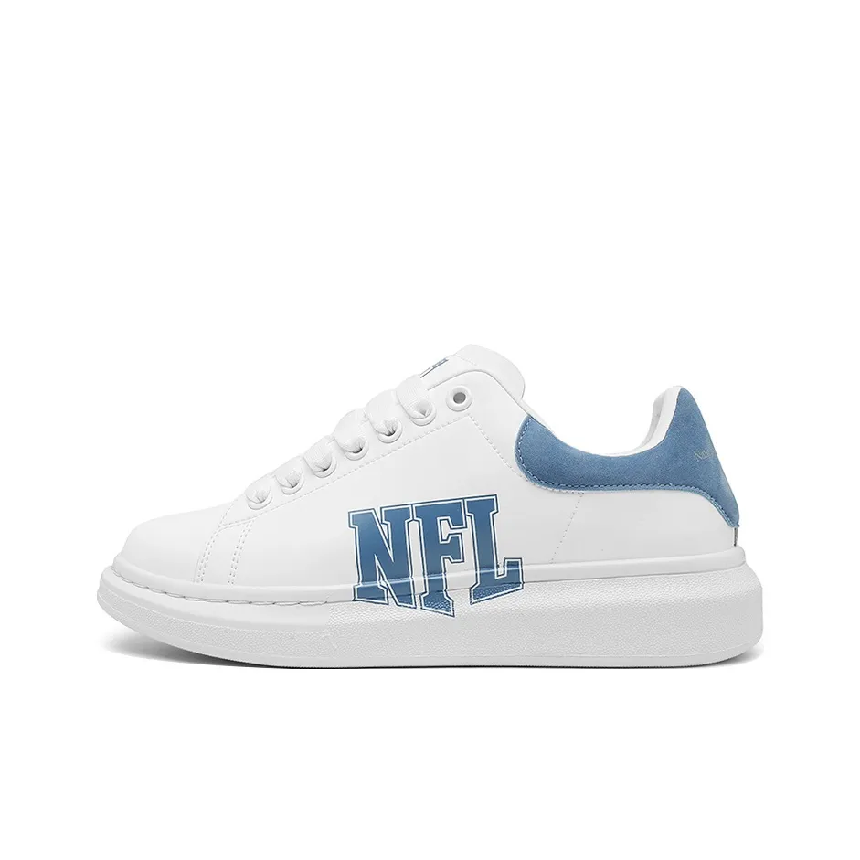 NFL Wide Word Logo Loose Fit White Sneakers Low Top Skateboard Shoes Unisex White Blue