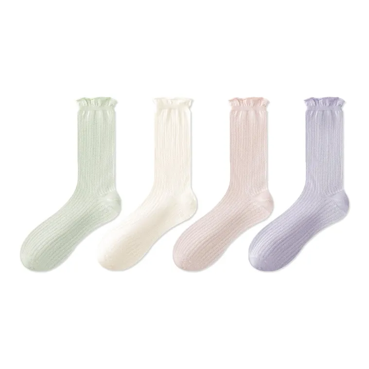 Euisvi Тонкий Mesh Дышащий Черный Белый Антибактериальный Высокие носки Modal Безшовный крой Охлаждающие носки Женские 4 упаковки