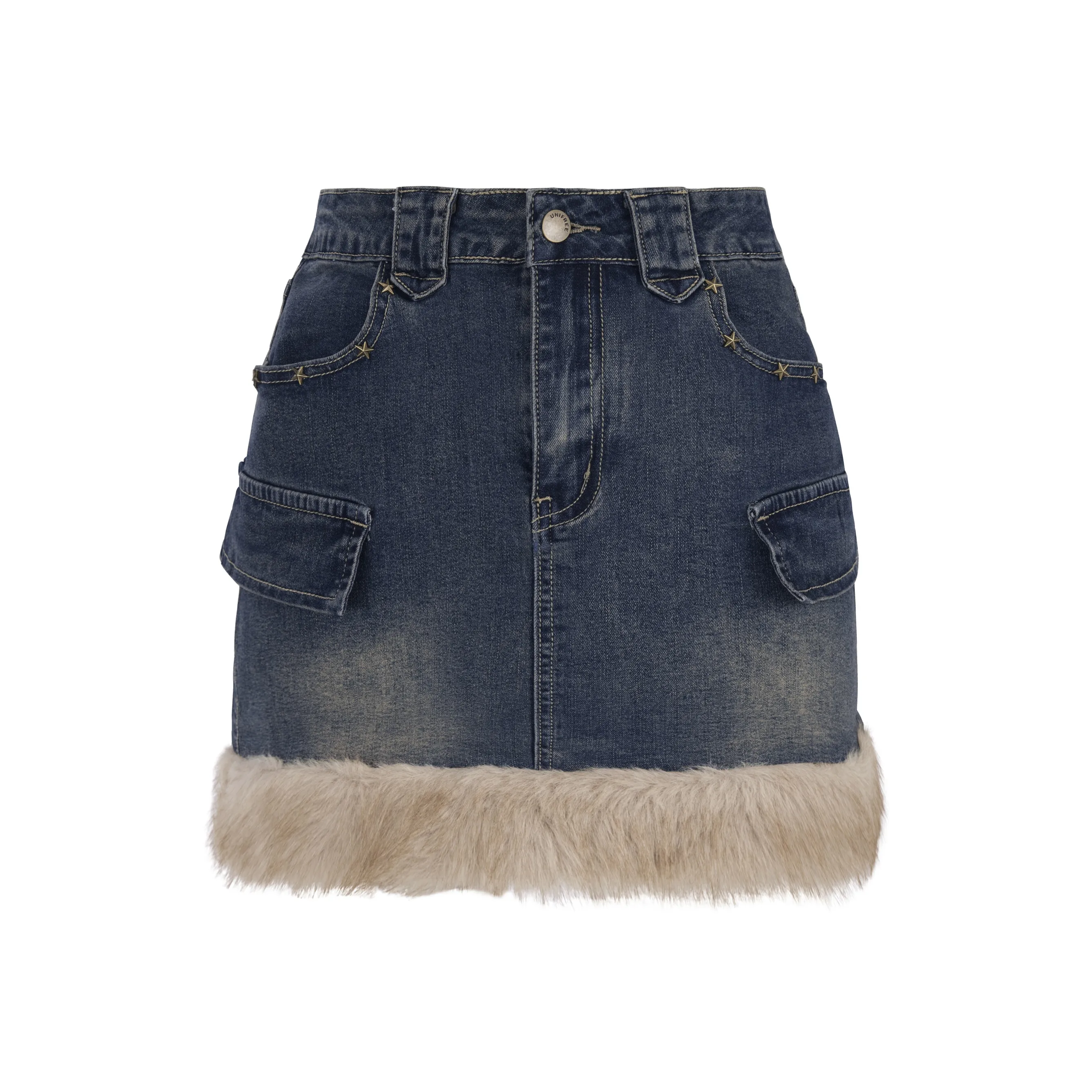 UNIFREE Джинсовые короткие юбки Женские Винтажный синий