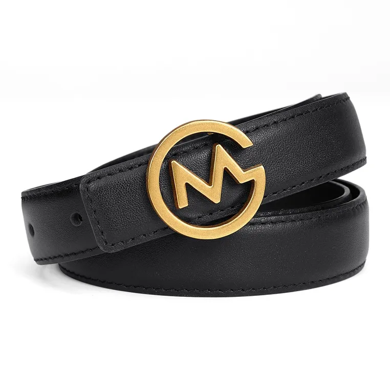 GOLF Cow Leather Belts Women's Black Gold/Caramel 2.5cm