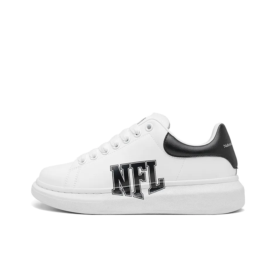 NFL Wide Word Logo Loose Fit White Sneakers Low Top Skateboard Shoes Unisex White Black
