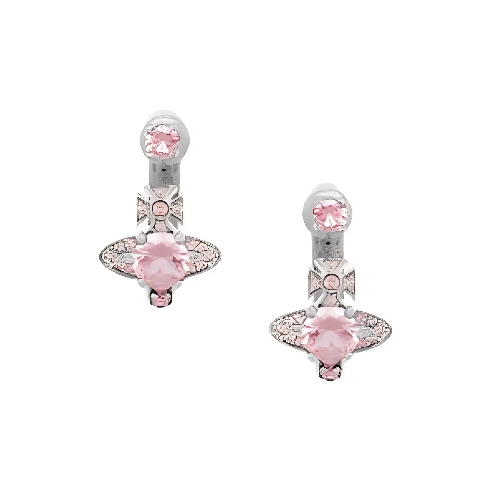 Vivienne Westwood Латунь Saturn Rhinestone Украшение HOOP Серьги-гвоздики Женские Розовый Серебряный