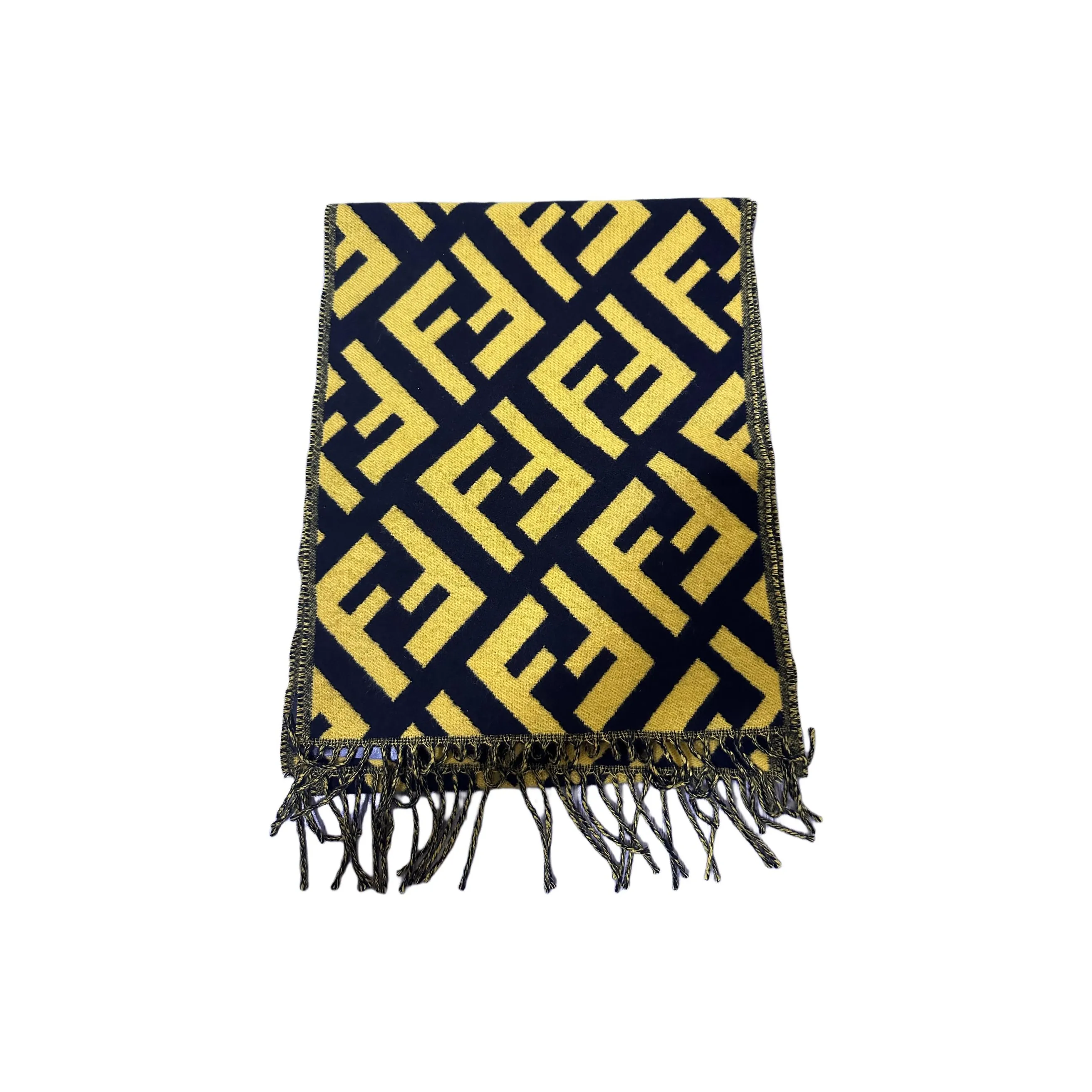 FENDI Cashmere Knit Scarves Unisex Black Yellow