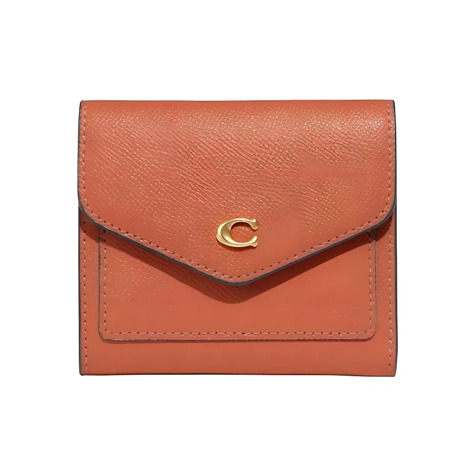 COACH Wyn Leather Wallet Women's Orange-Brown