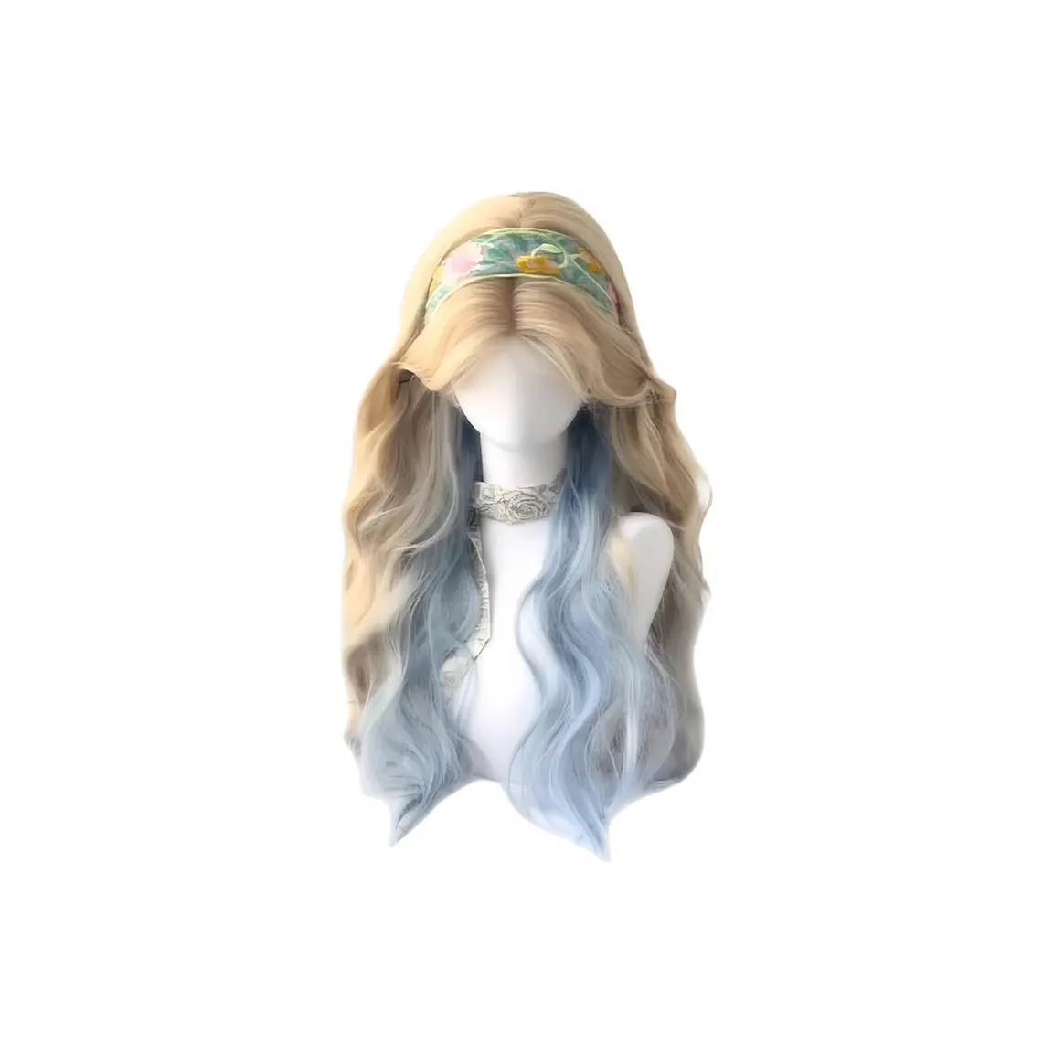 YOUXI [Сыры Морская соль]Full Голова Перука для Женщин Белый Золотисто-синий Градиентный Отделение Волосы Краситель Перука