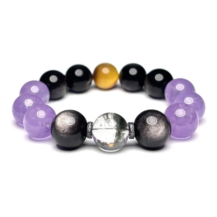 MOUNTAINS AND MANS Natural Obsidian Luxury Good Luck Beaded Bracelet Men's