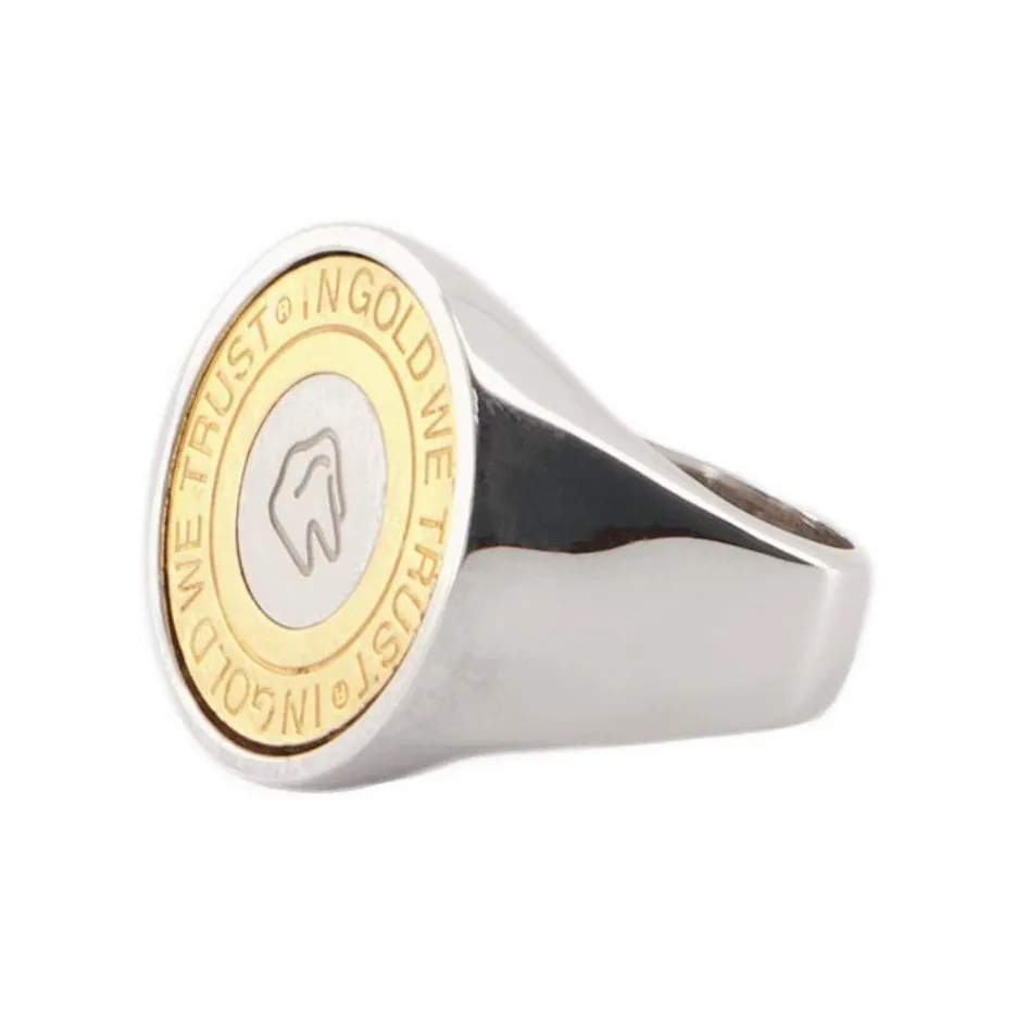 In Gold We Trust Paris Engraved logo Signet Ring