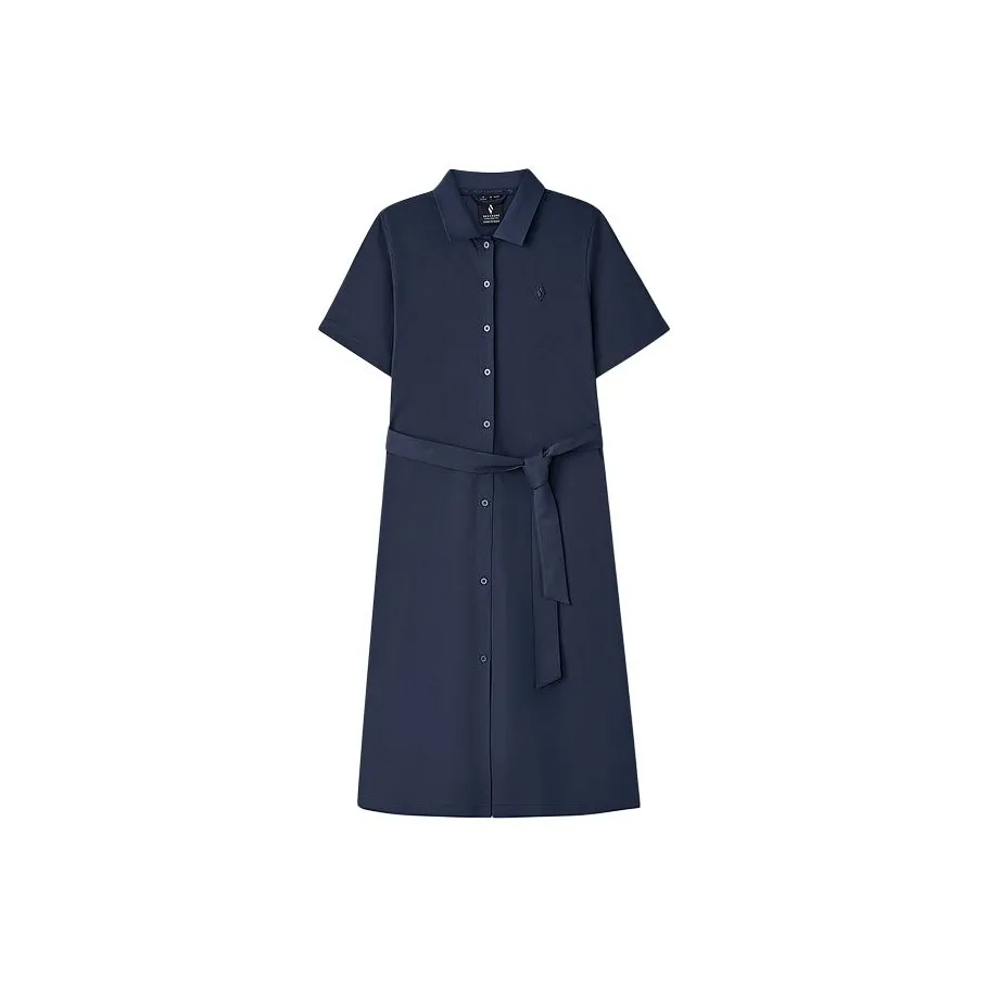 Skechers SS25 Короткий рукав Платье Женское CAPTAIN Синий 01KA