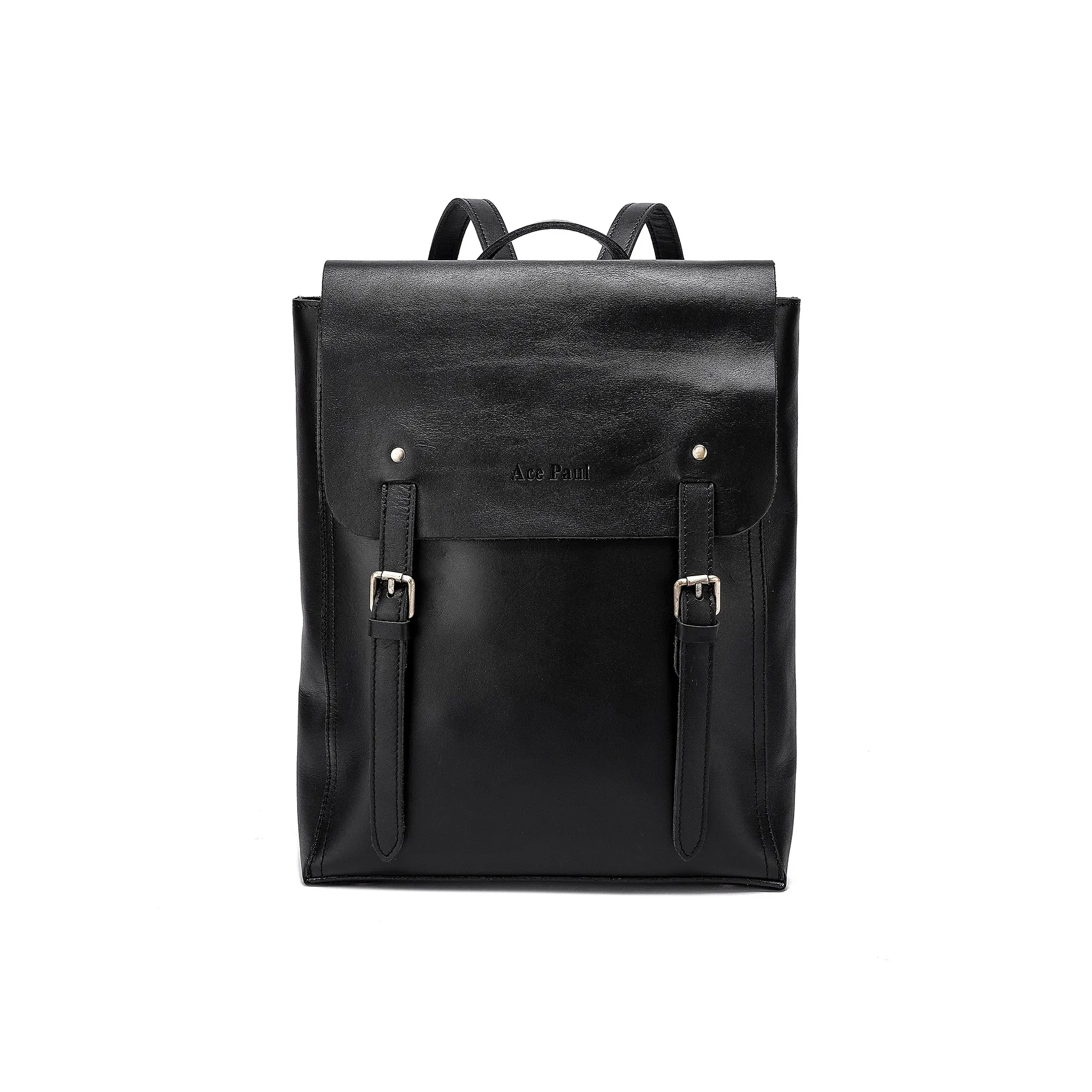 Ace Paul Top Коровья кожа Ноутбук Рюкзак Сумка Унисекс Черный