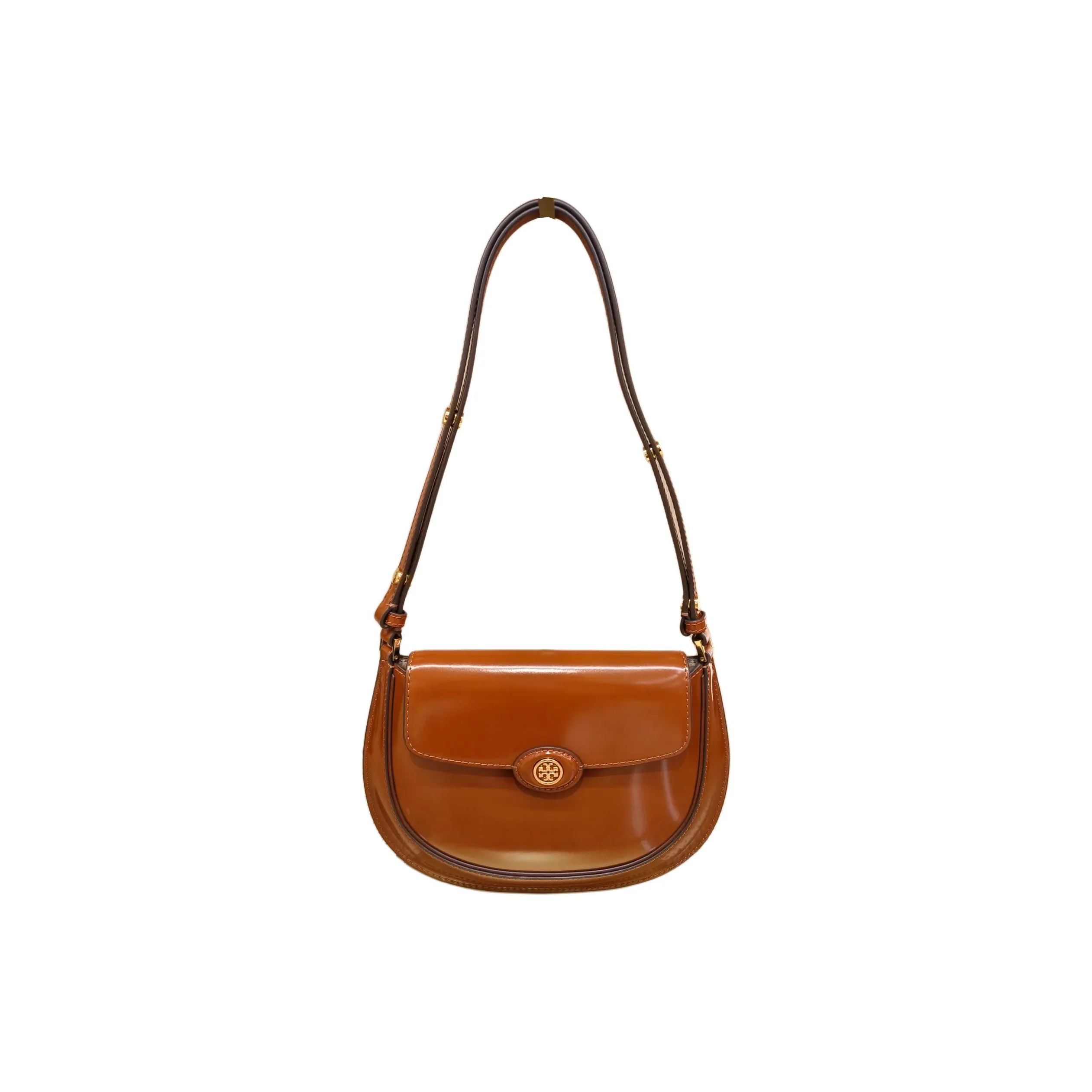 TORY BURCH Robinson Spazzolato Small Flip Bag Dark Sienna