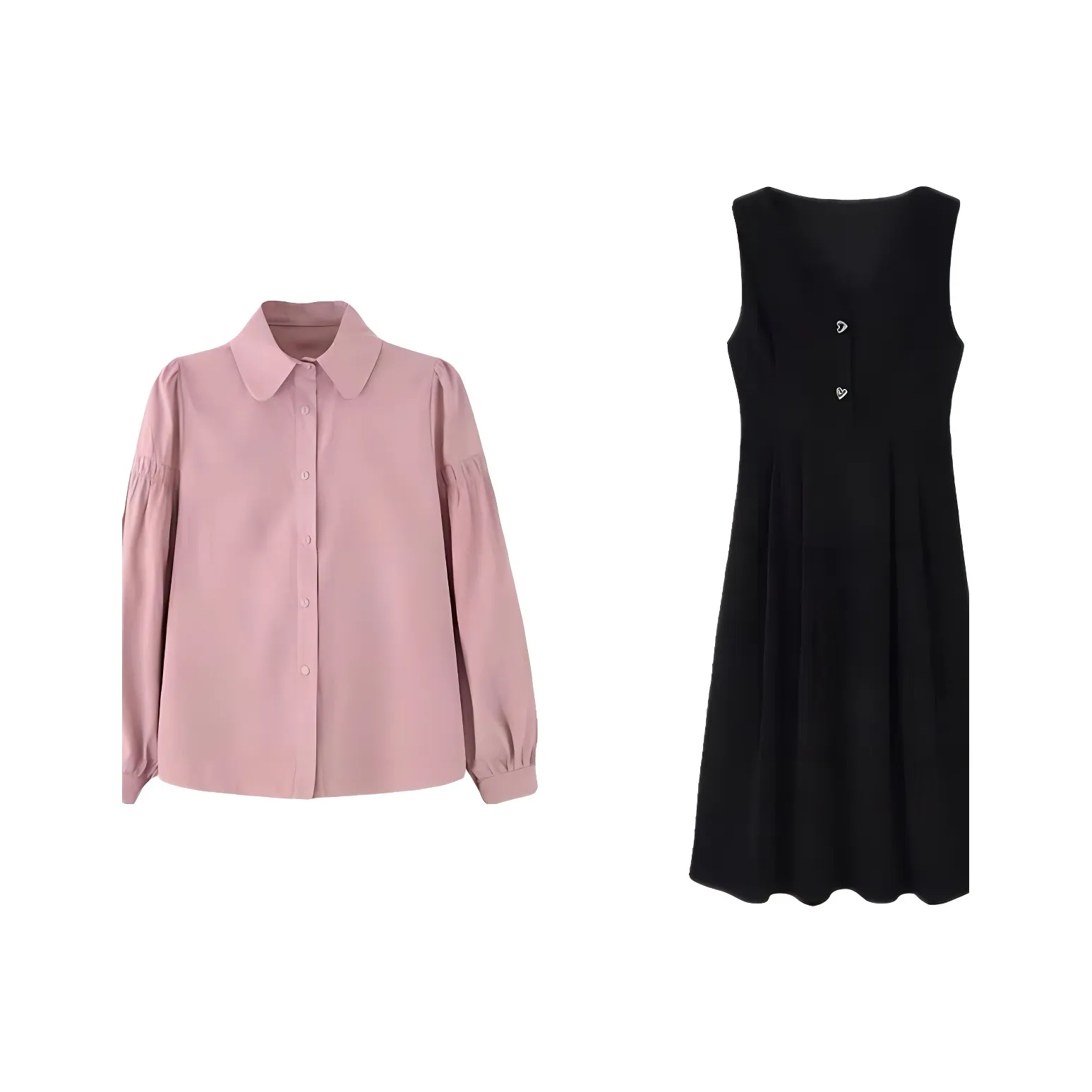 Si Bei'er Two Piece Skirt Sets Women's Pink Shirt+Black Tank Dress
