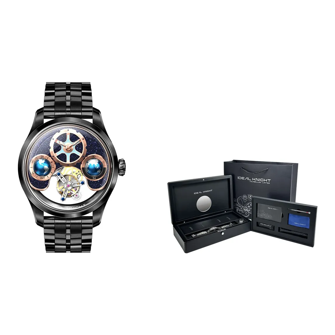 IDEAL KNIGHT Blue Earth Collection Mechanical Movement Watch Men's Watches Blue Dial