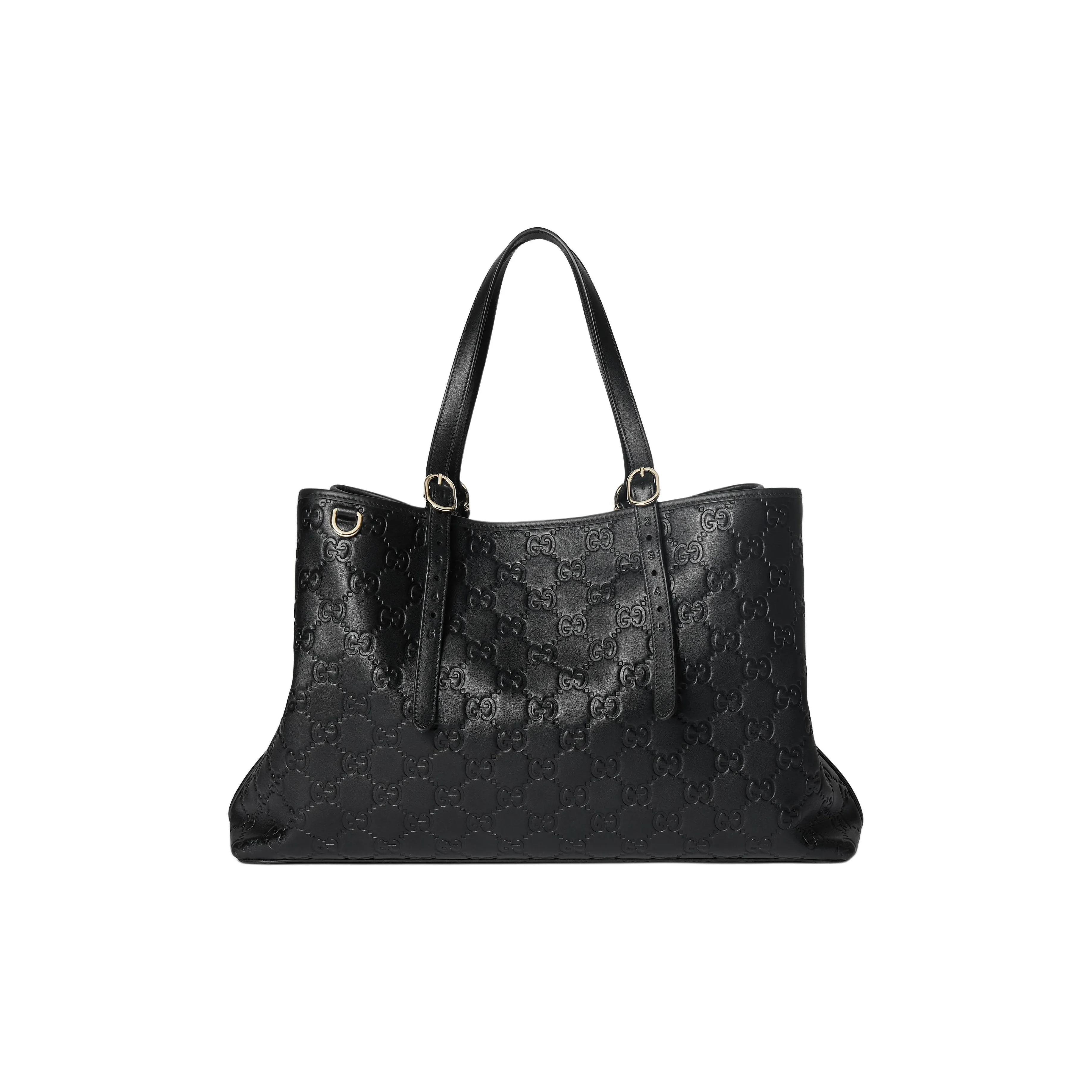 GUCCI GG Emblem Leather Tote Bag, Shopping Bag, Shoulder Bag Tubas Women's Black