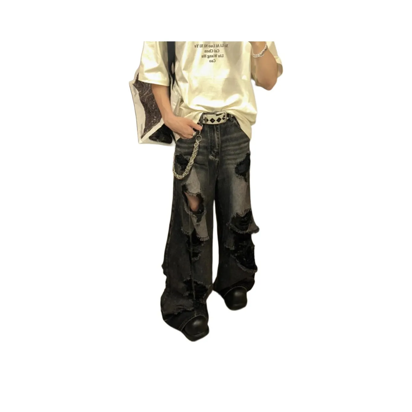 MORii Черно-серый цвет унисекс джинсы